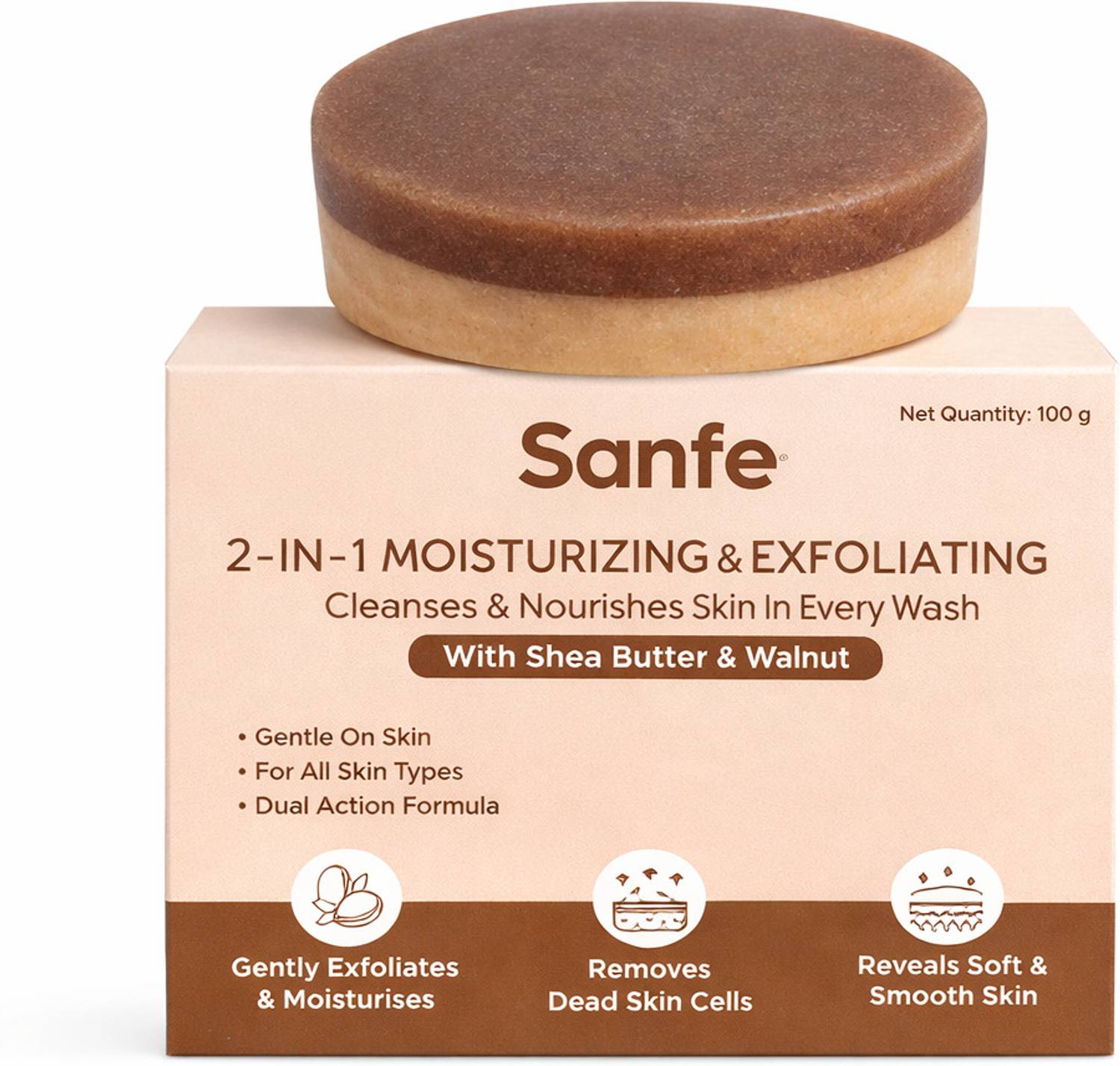Sanfe 2-in-1 Moisturising & Exfoliating Soap (100 g)