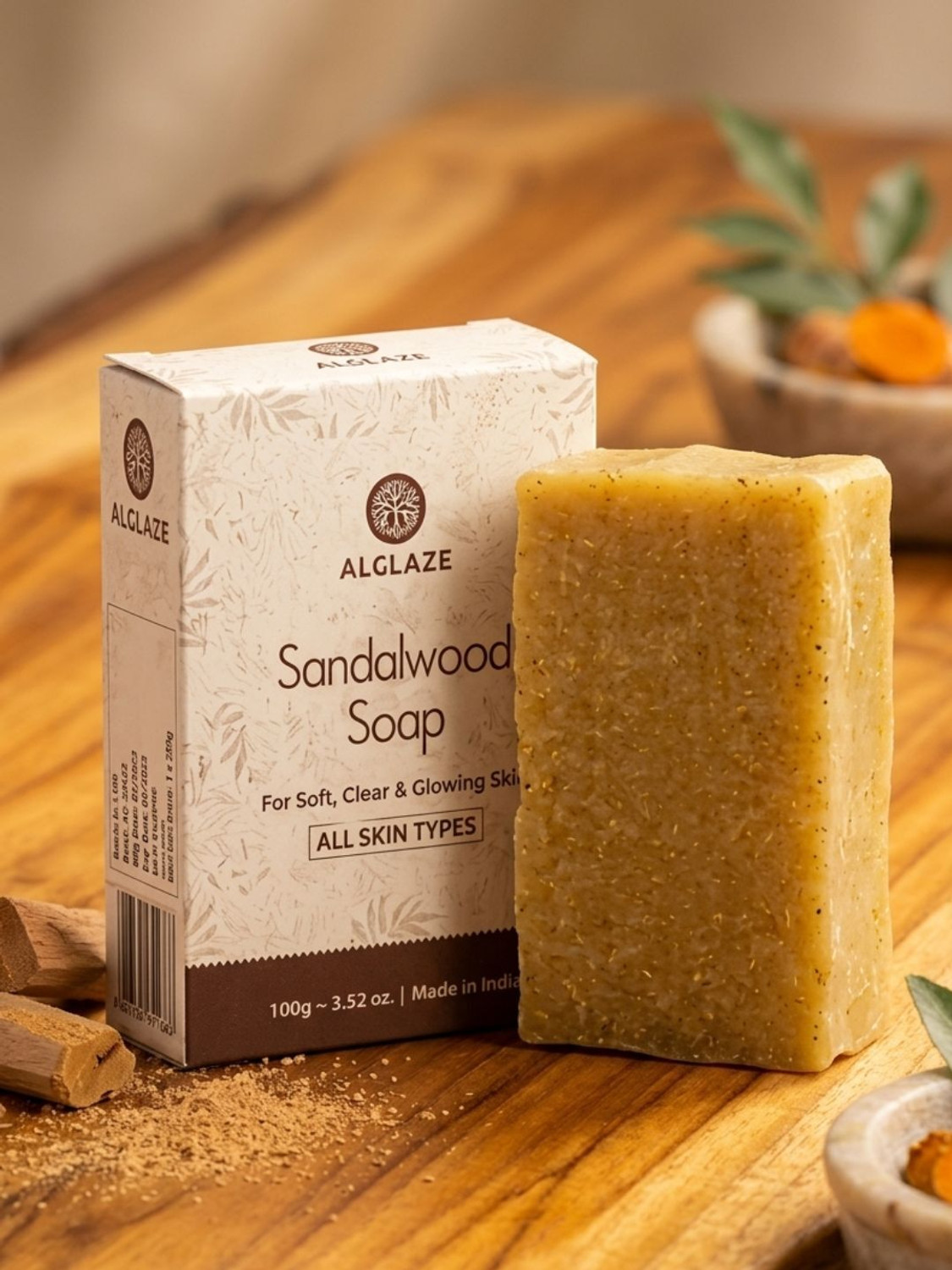 Image of Alglaze Sandalwood Soap With Shea Butter & Jojoba Oil- 100 g
