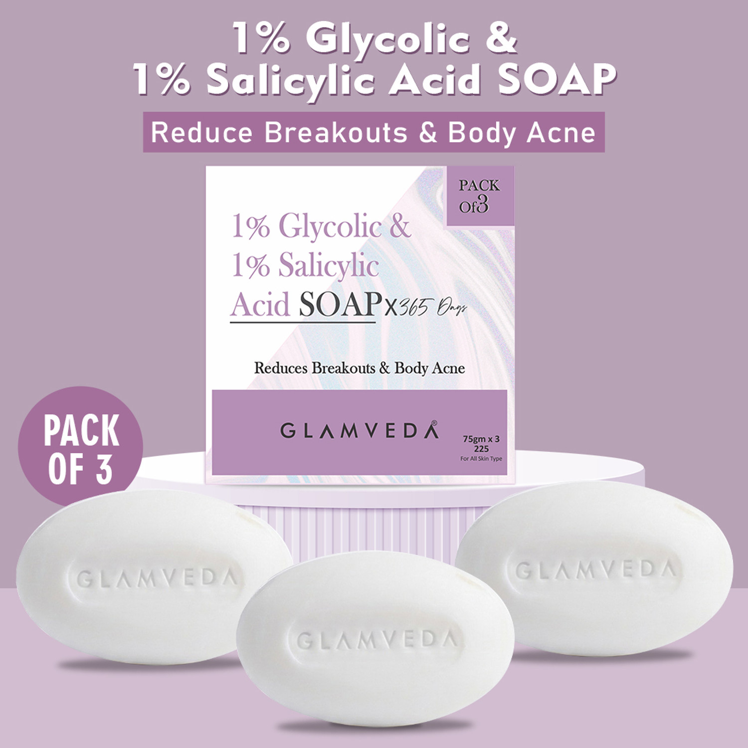 Image of GLAMVEDA Skin Lightening Glycolic & Salicylic acid soap | Reduces Blackheads & Excess Oil