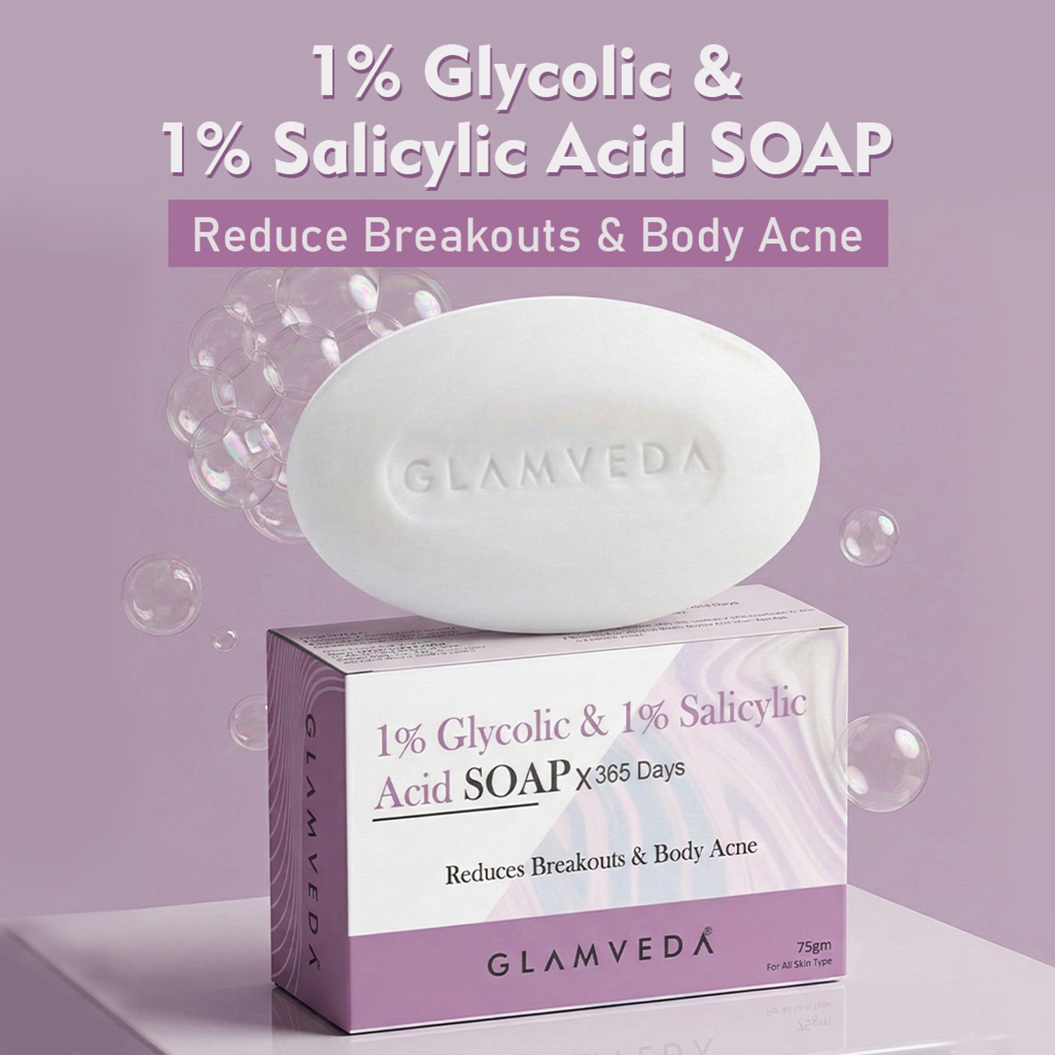 Image of GLAMVEDA Skin Lightening Glycolic & Salicylic acid soap | Reduces Blackheads & Excess Oil