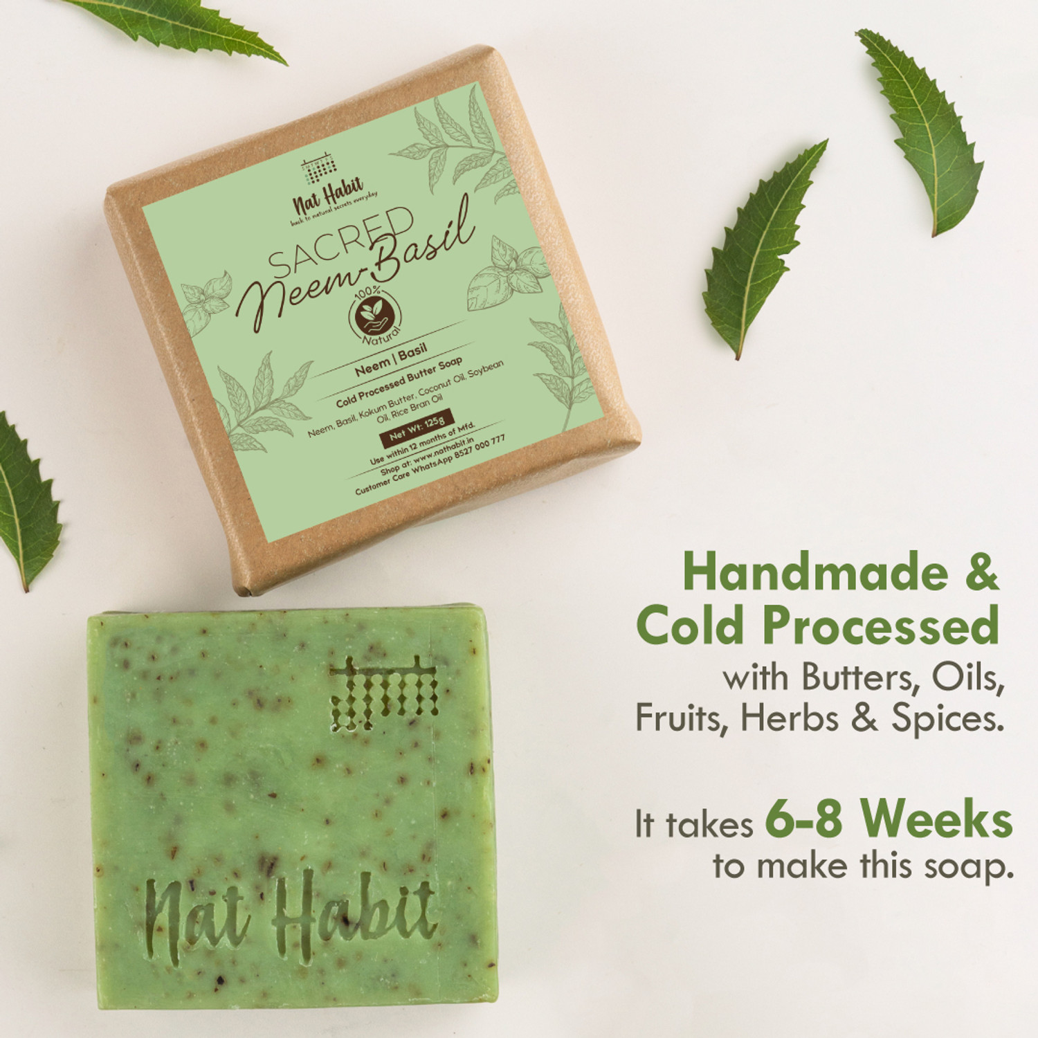 Image of Nat Habit Sacred Neem Soap - For Detoxifiaction & Acne Free Clear Skin