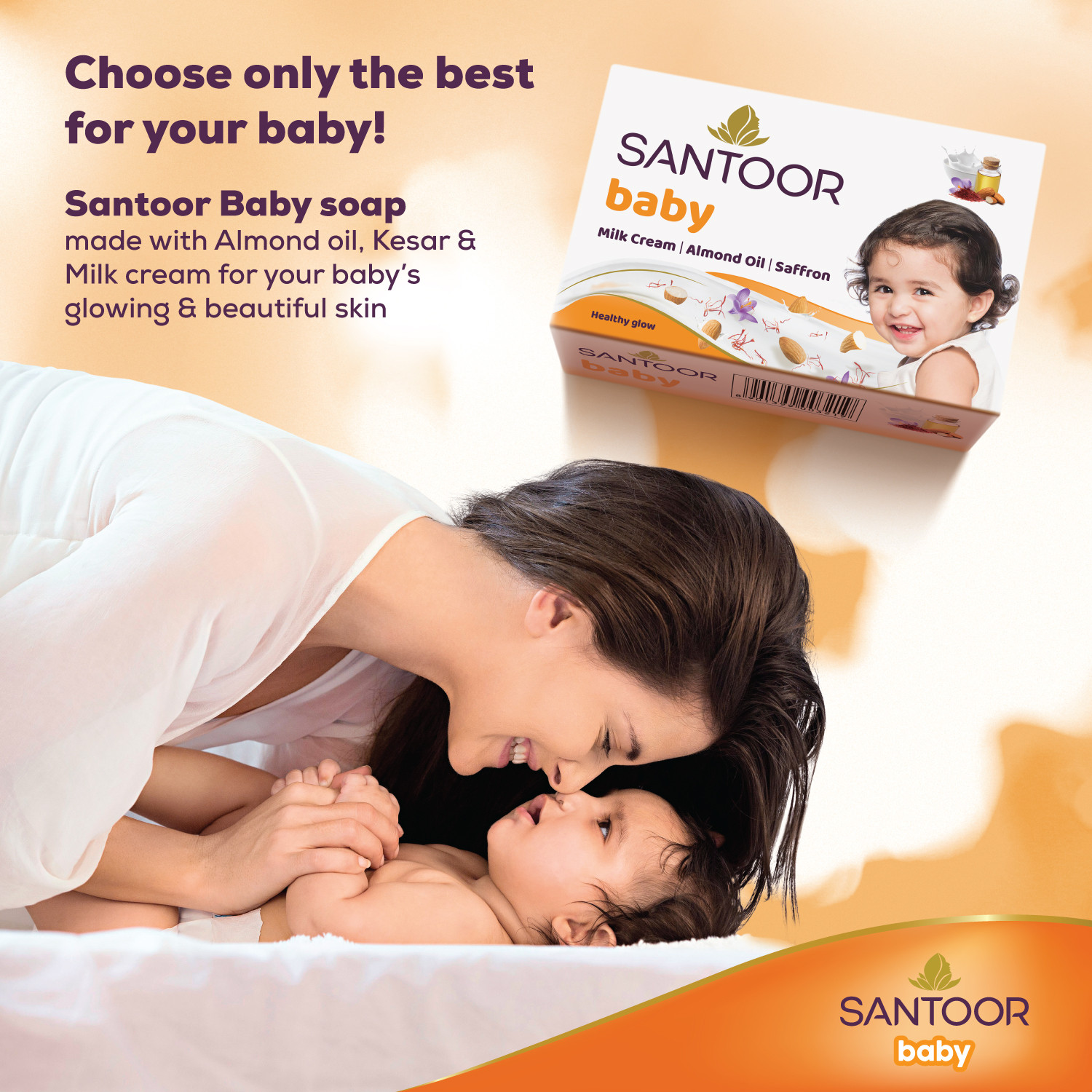 Image of Santoor Baby Bathing Soap with Milk Cream, Saffron, & Almond Oil for Soft & Supple Skin
