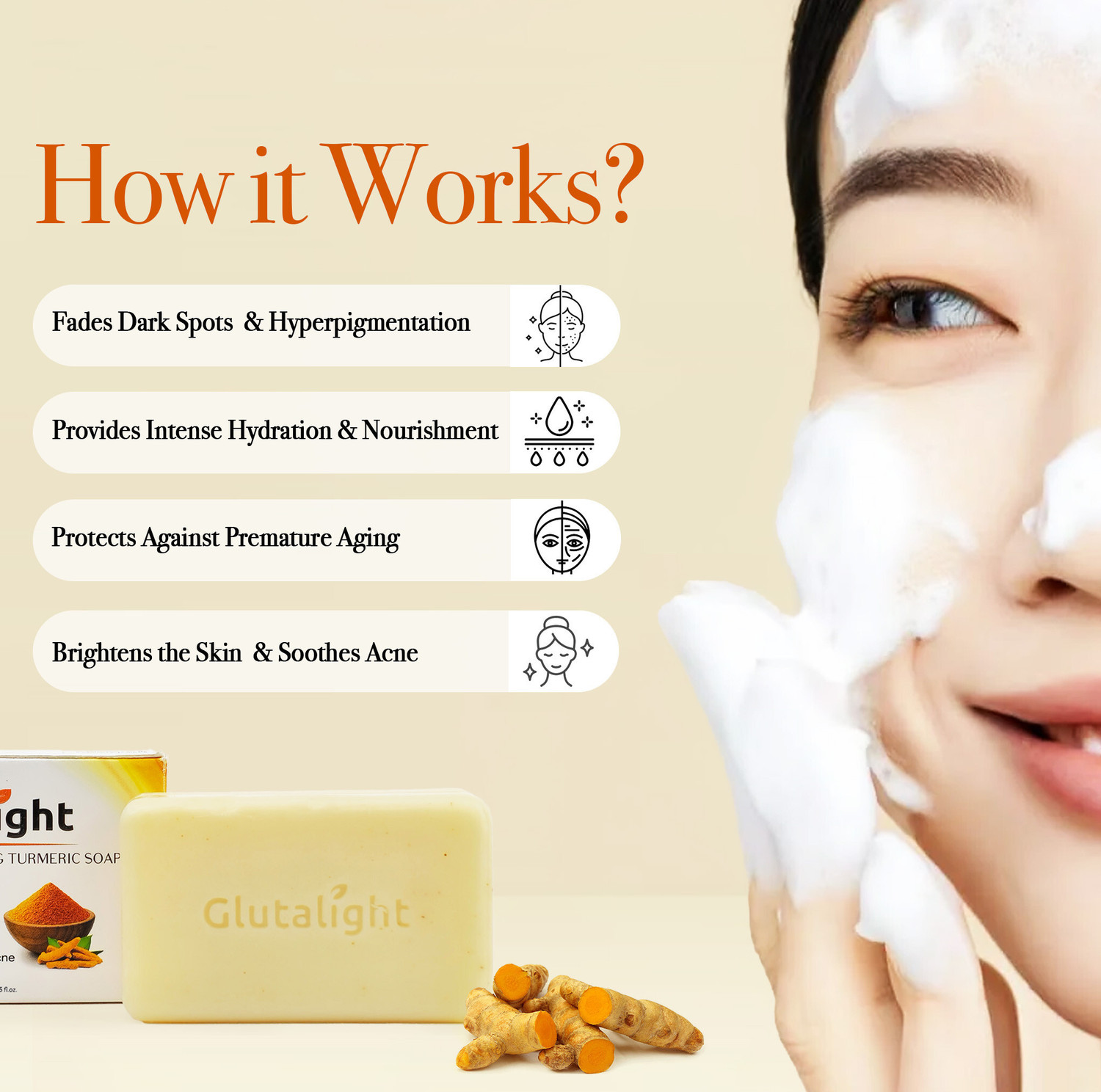 Image of Glutalight Glutathione Lakadong Turmeric Soap | Tan Removal Soap For Men & Women