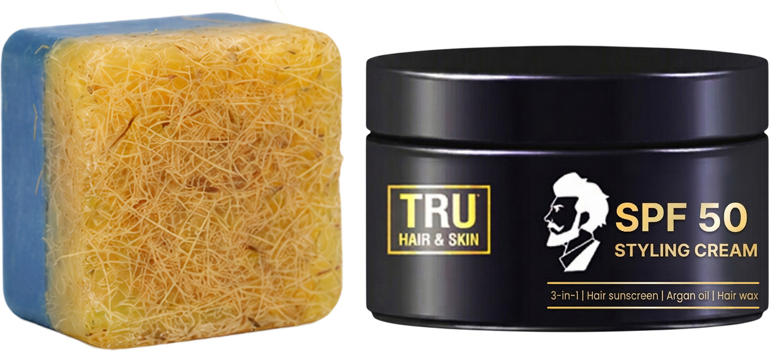 Image of TRU HAIR & SKIN Rebelx soap with natural Loofah - 100gm + SPF 50 Styling Cream
