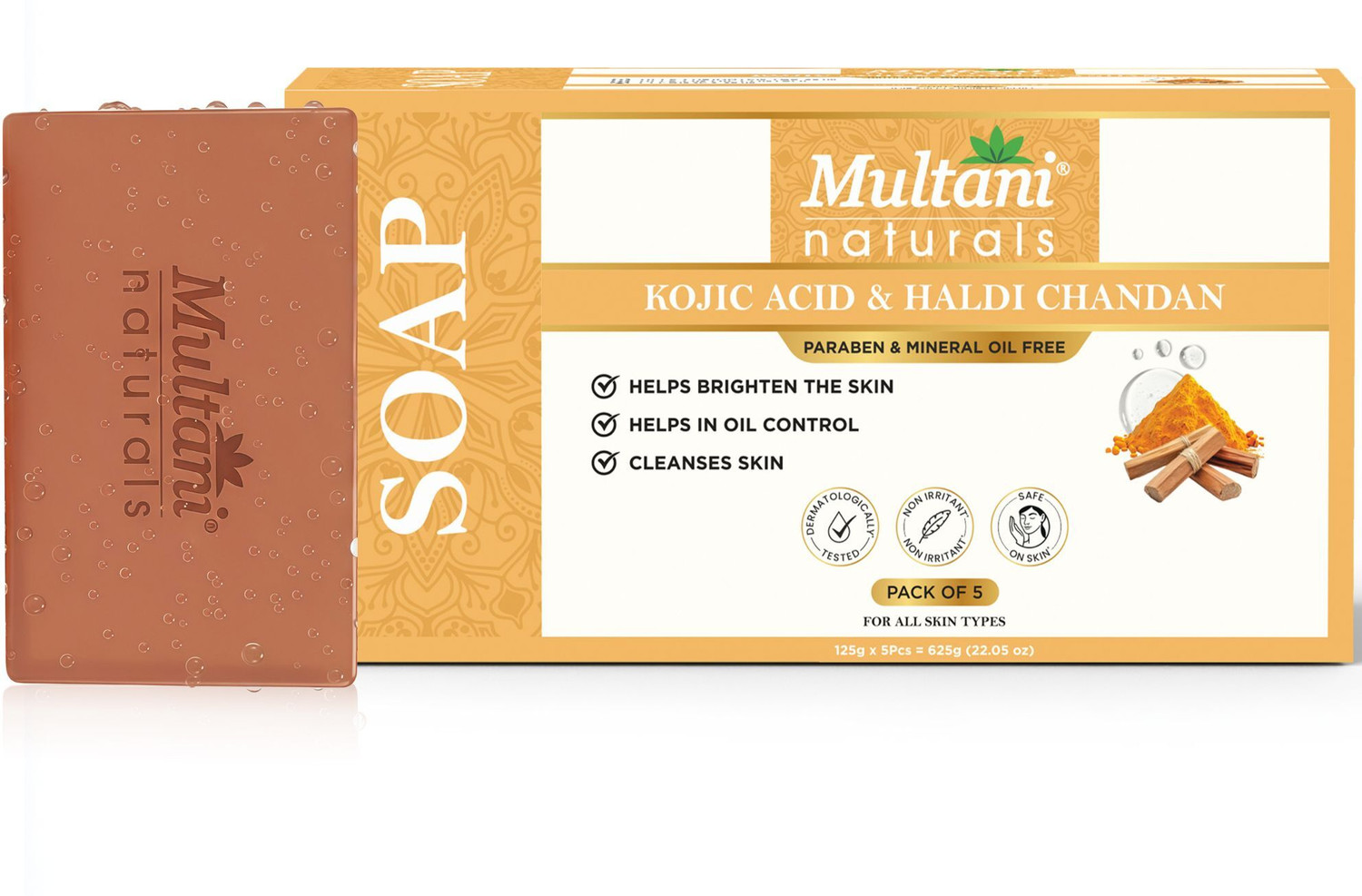 Image of Multani Natural 1% Kojic Acid & Haldi Chandan Handmade Soap (Pack of 5) | Skin Whitening