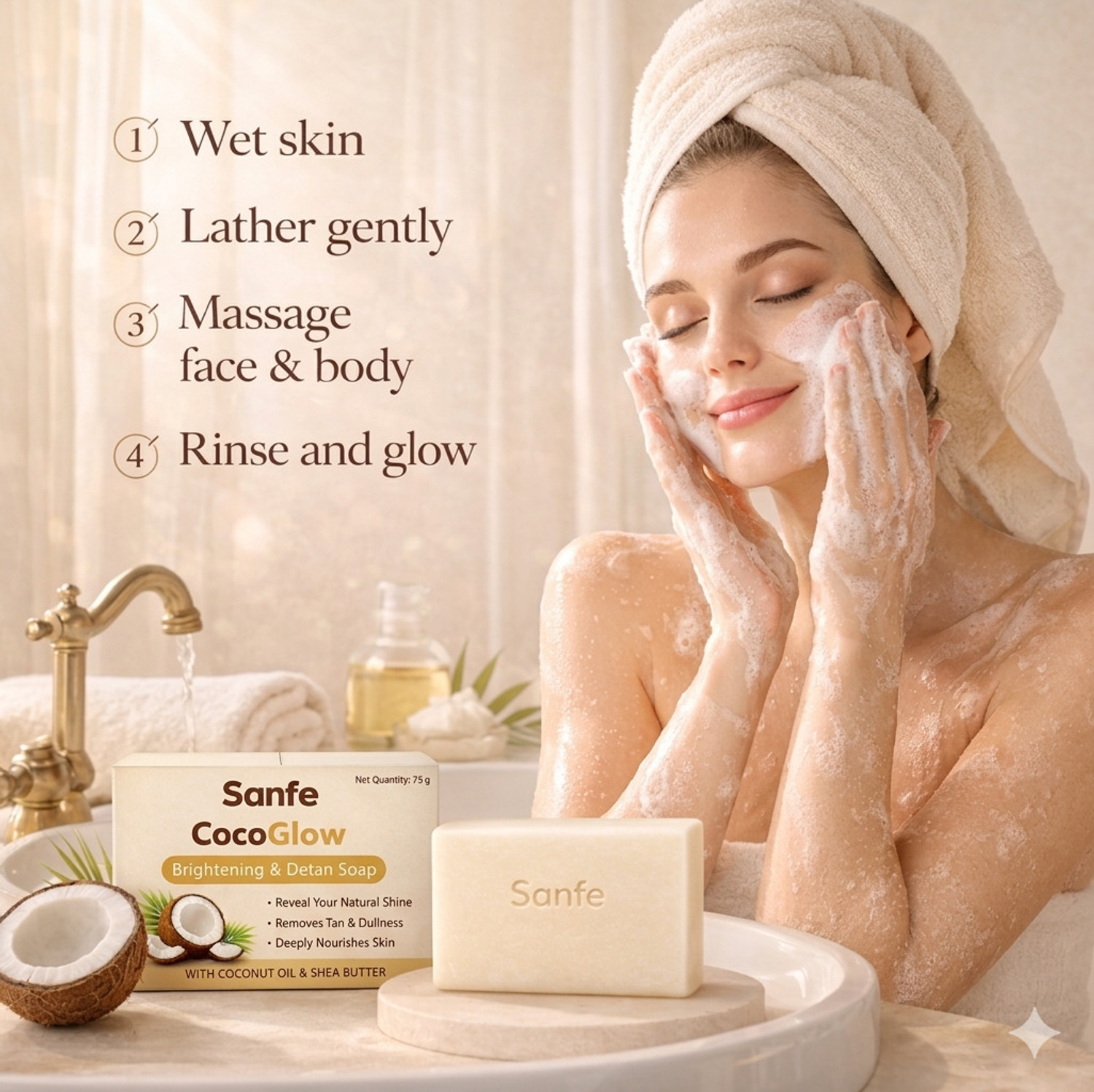 Image of Sanfe Cocoglow Brightening & Detan Soap Suitable for Face & Body
