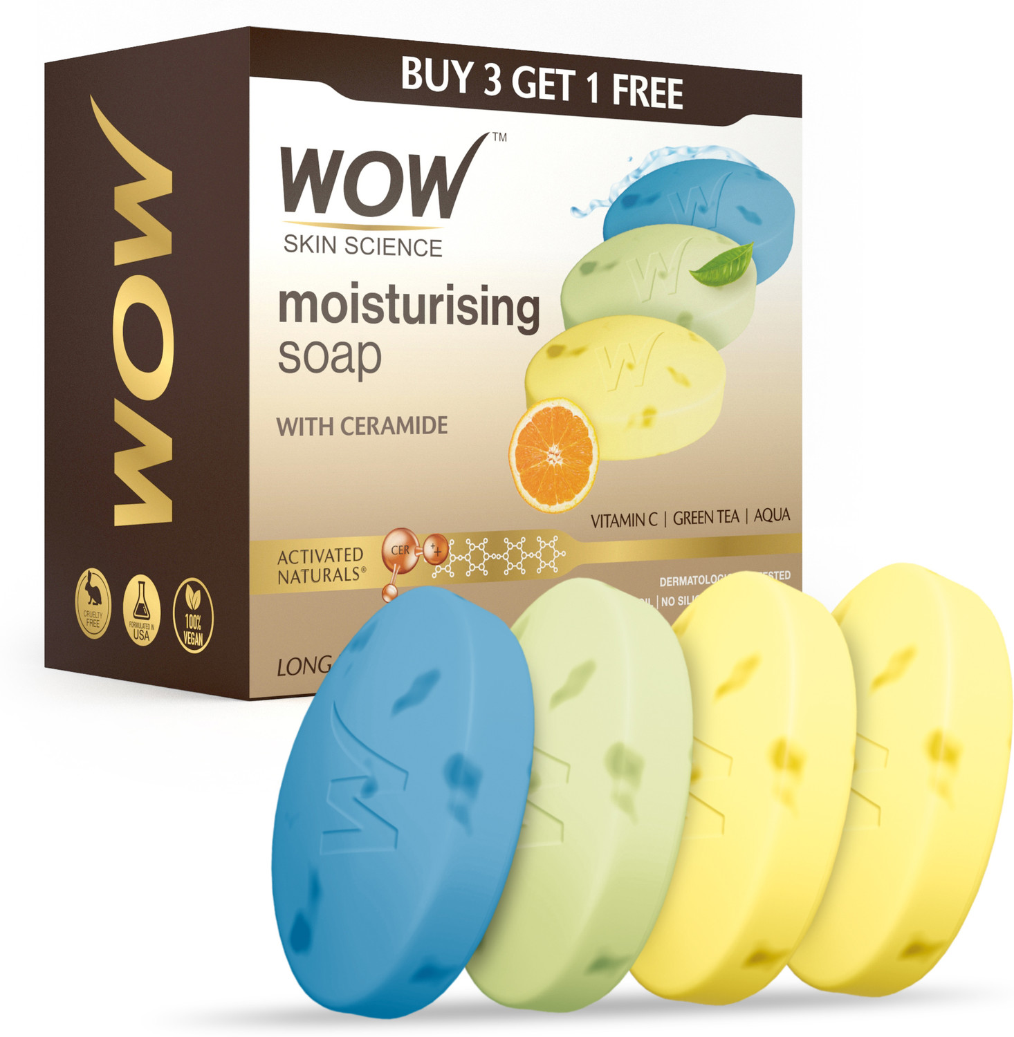 Image of WOW SKIN SCIENCE Moisturising Soaps with Ceramide | Vitamin C, Green Tea, Aqua