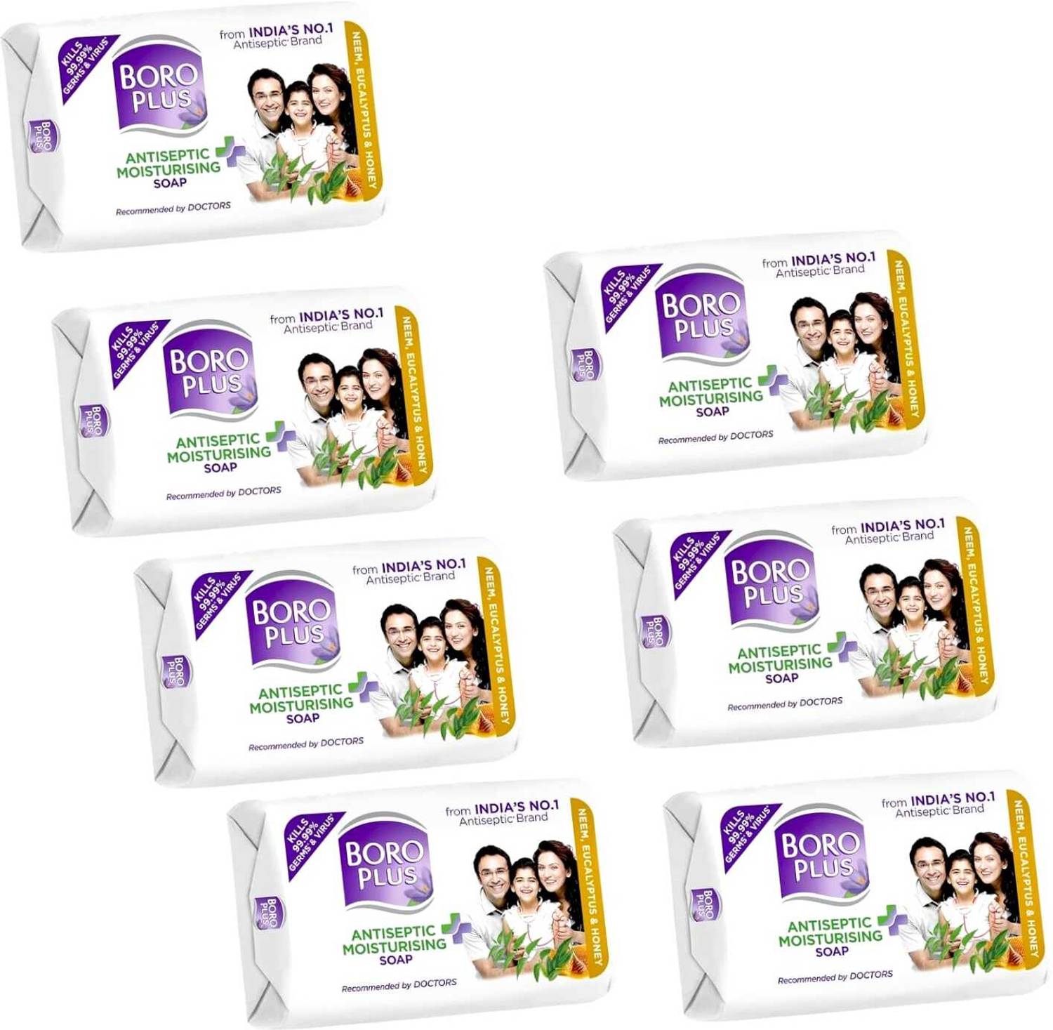 BOROPLUS Antiseptic + Moisturing Soap with Neem, Eucalyptus & Honey 125g x 7