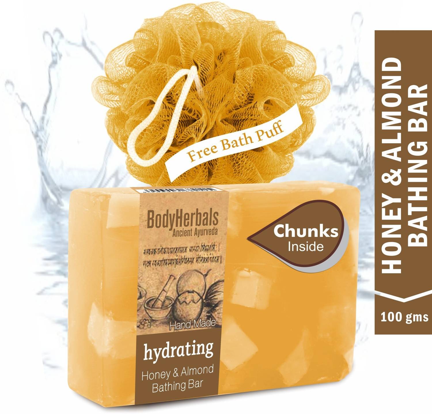BodyHerbals Hydrating Soap, Hand Made Honey & Almond Bathing Bar with Natural Chunks