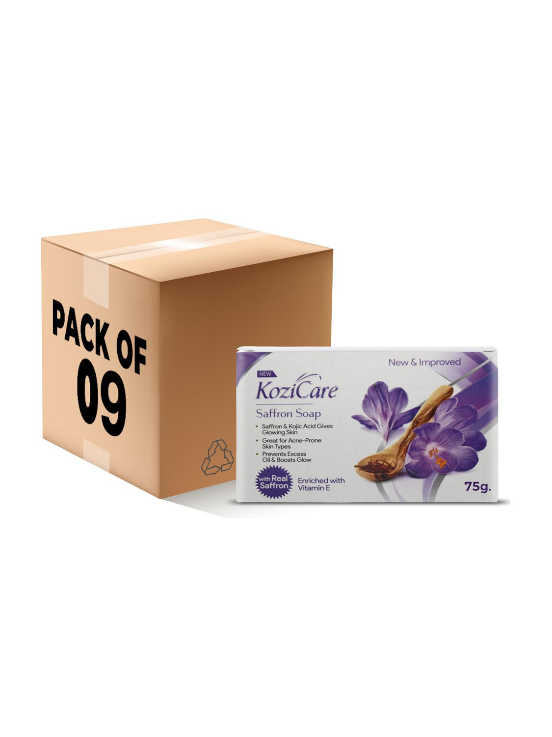 Kozicare Saffron Soap | Skin Brightening & Dark Spot Remover -75gm (Pack of 9)