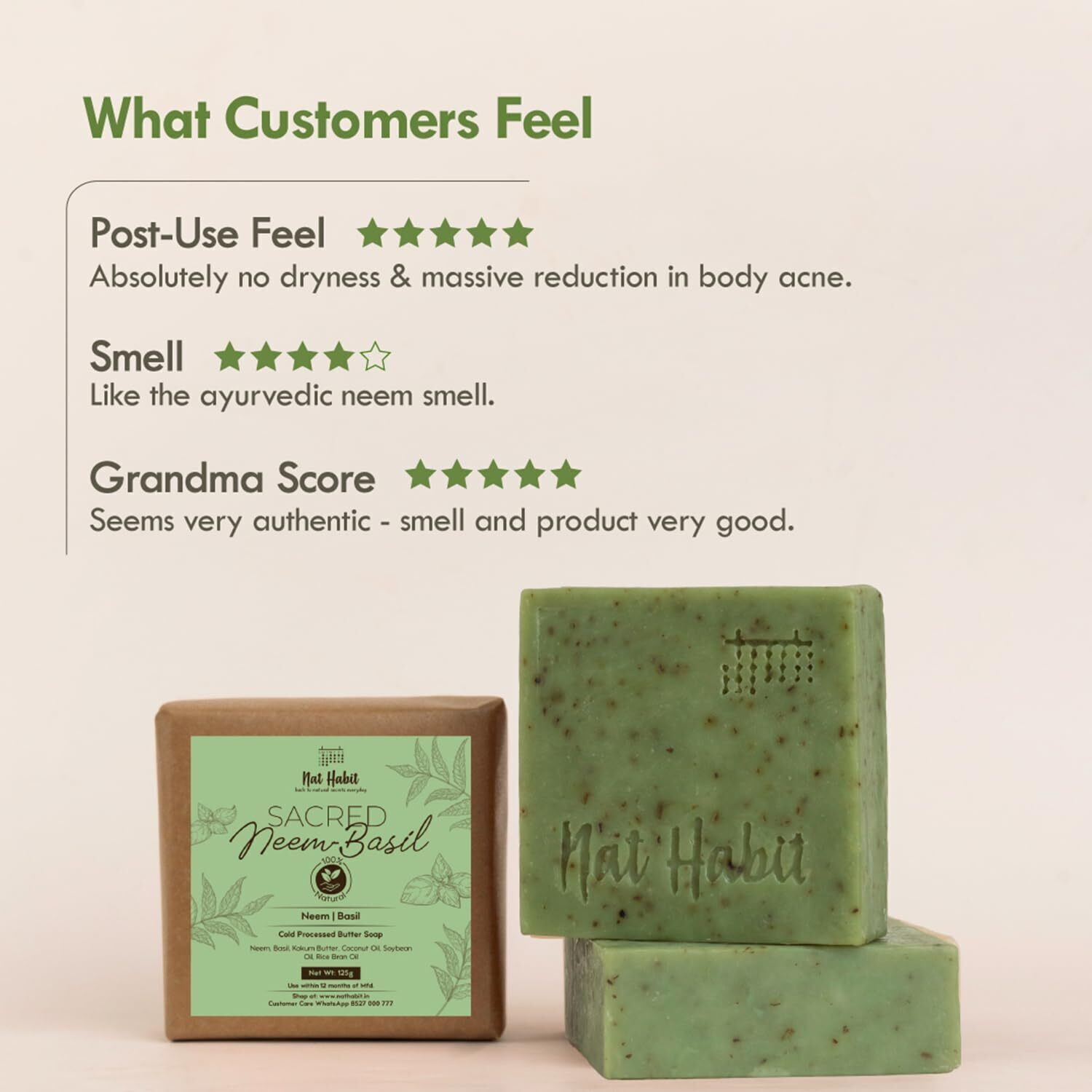 Image of Nat Habit Sacred Neem Soap - For Detoxifiaction & Acne Free Clear Skin