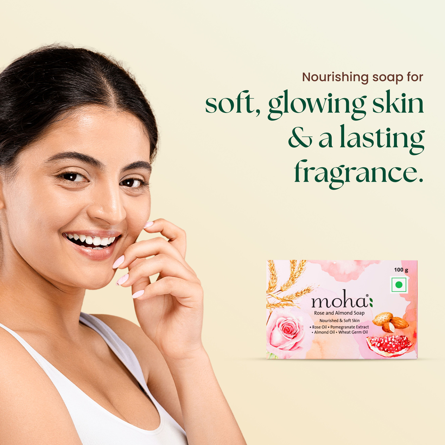 Image of MOHA Rose & Almond Bathing Soap for Women & Men | Gently Exfoliates & Hydrates Skin