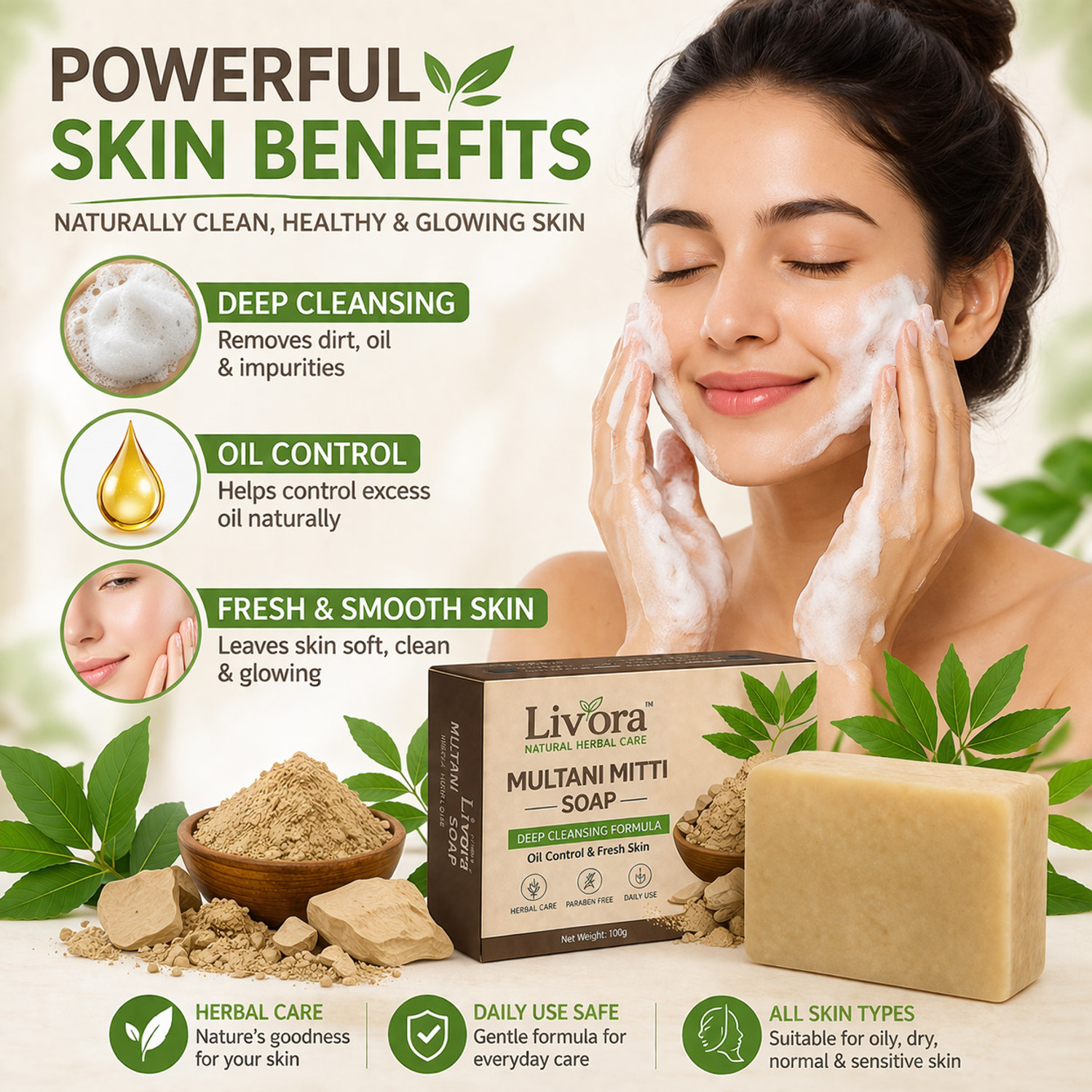 Image of Liv'ora Liv'ora Herbal Multani Mitti Bath Soap