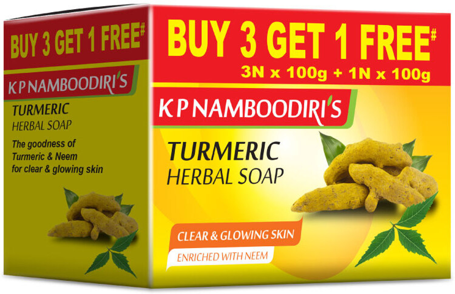 Image of K.P. Namboodiri's Turmeric Herbal Soap 100g x 4 (Buy 3 Get 1 Free) (Pack of 2)