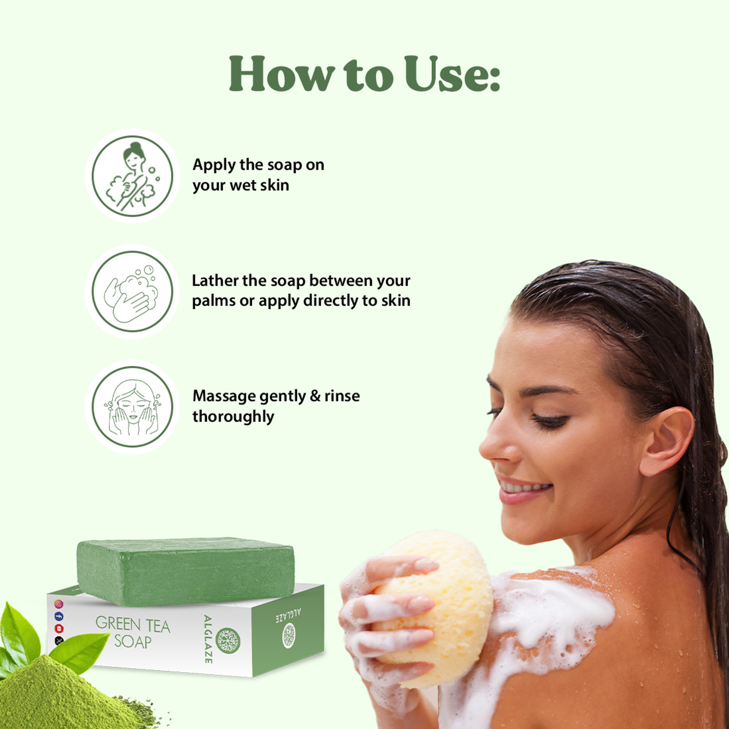 Image of Alglaze Green Tea Soap With Shea Butter & Jojoba Oil | Cleanses, Calms & Nourishes