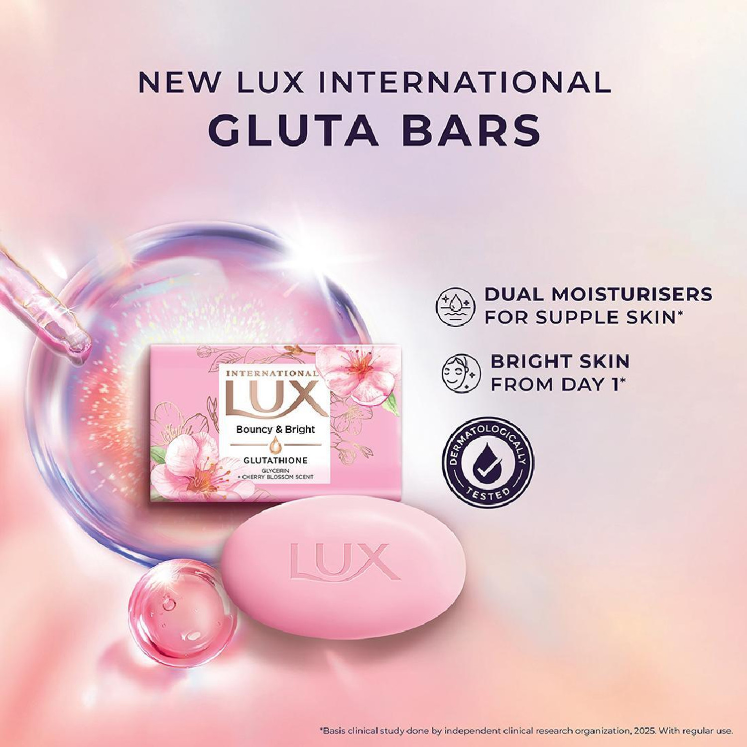 Image of LUX International Bouncy & Bright Bathing Soap with Glutathione & Glycerin,Pack of 4