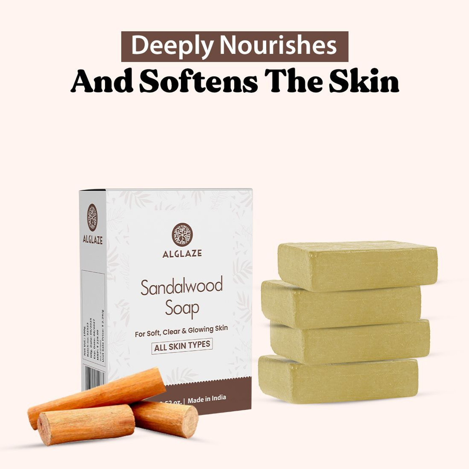 Image of Alglaze Sandalwood Soap Shea Butter &Jojoba Oil | Softens, Nourishes & Adds Natural Glow