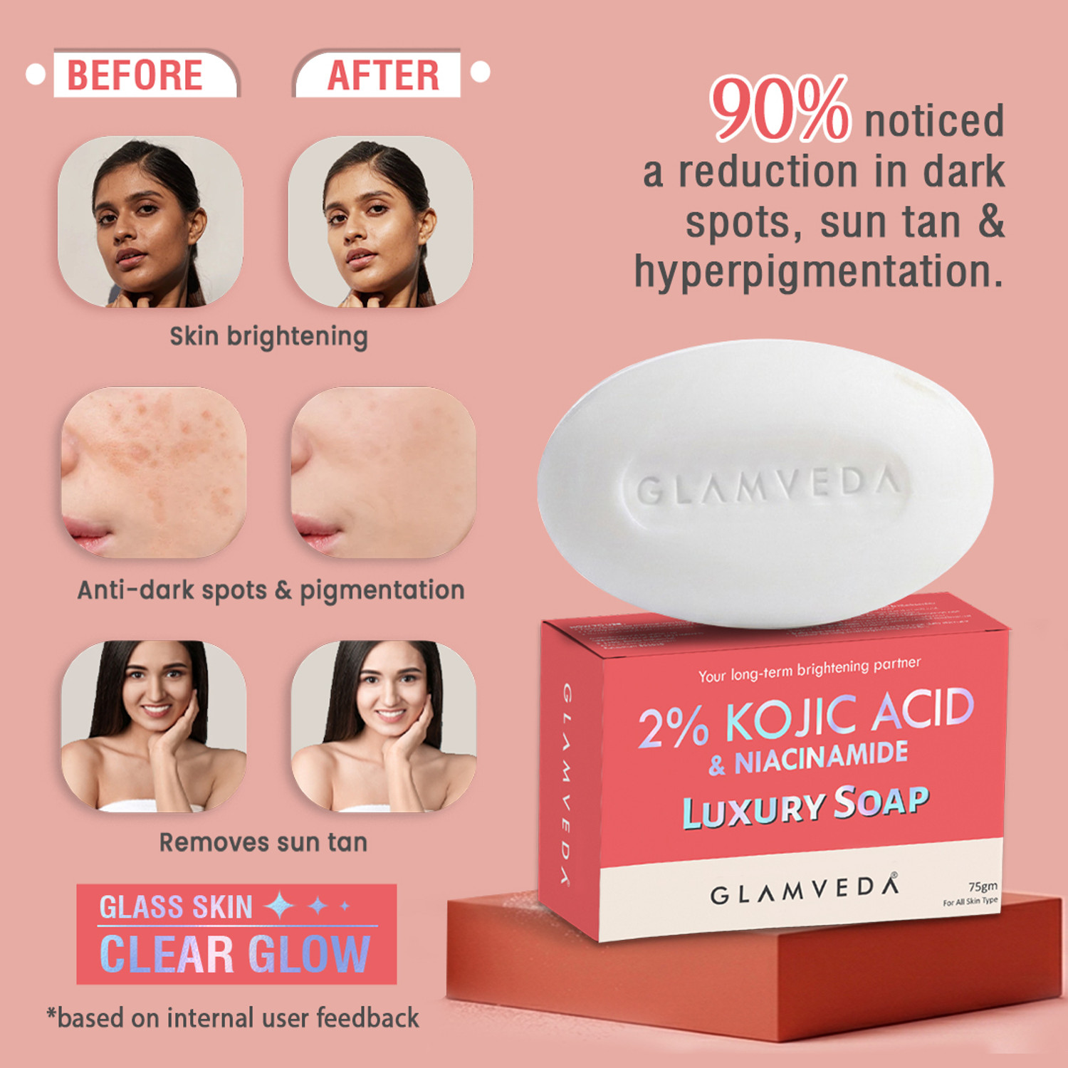 Image of GLAMVEDA 2% Kojic Acid Skin Lightening Soap with Niacinamide | For Dark Spots