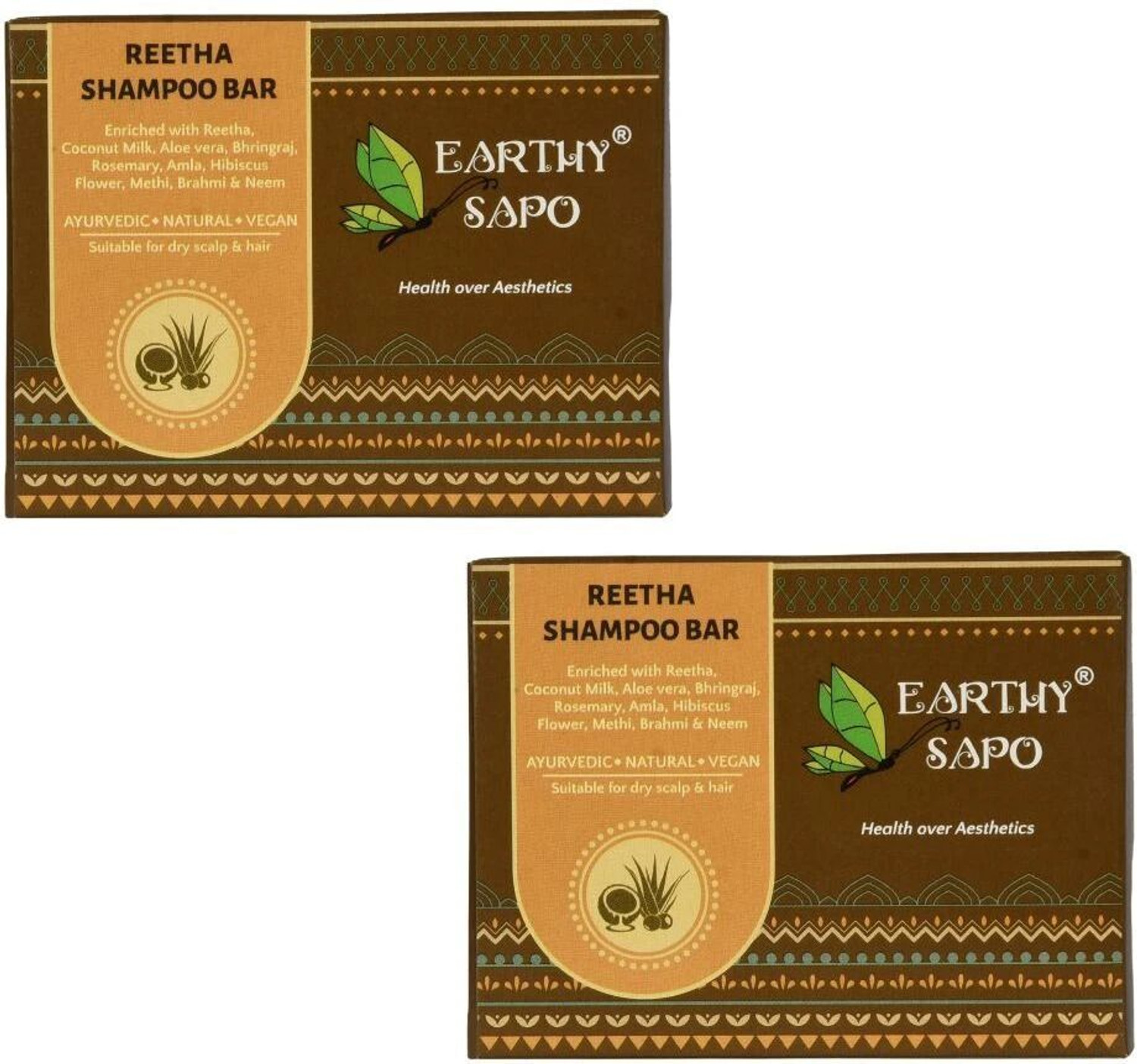 Image of Earthy Sapo Reetha Shampoo Bar, suitable for dry hair (reetha & coconut milk) - Set of 2 (2 x 100g)