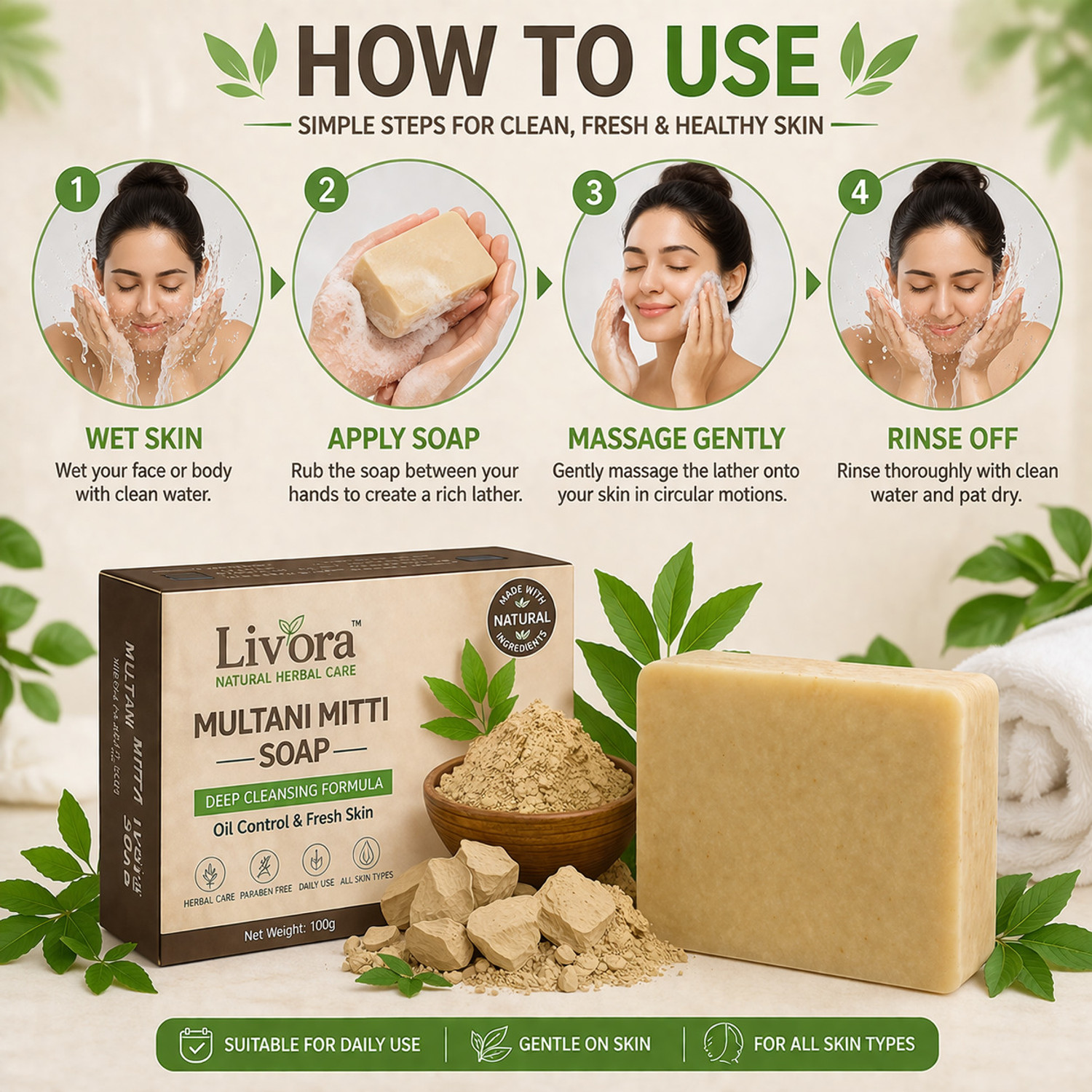 Image of Liv'ora Liv'ora Herbal Multani Mitti Bath Soap