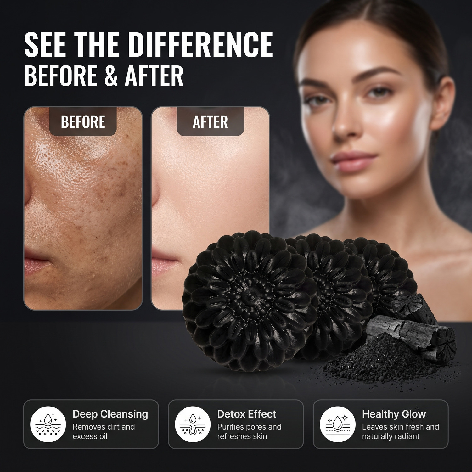 Image of Chhaydo Herbal Gharss Lemon Charcoal Soap | Oil Control & Deep Cleansing Bath Bar Soaps