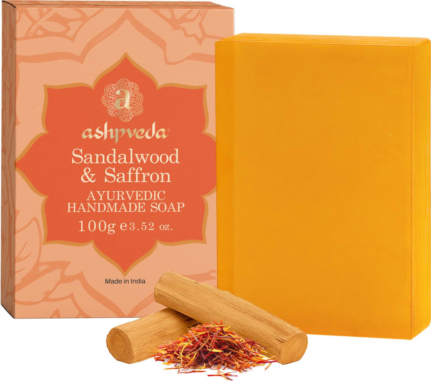 ashpveda Sandalwood & Saffron Ayurvedic Bath Soap For Cooling, Smoothing & Even Skin Tone