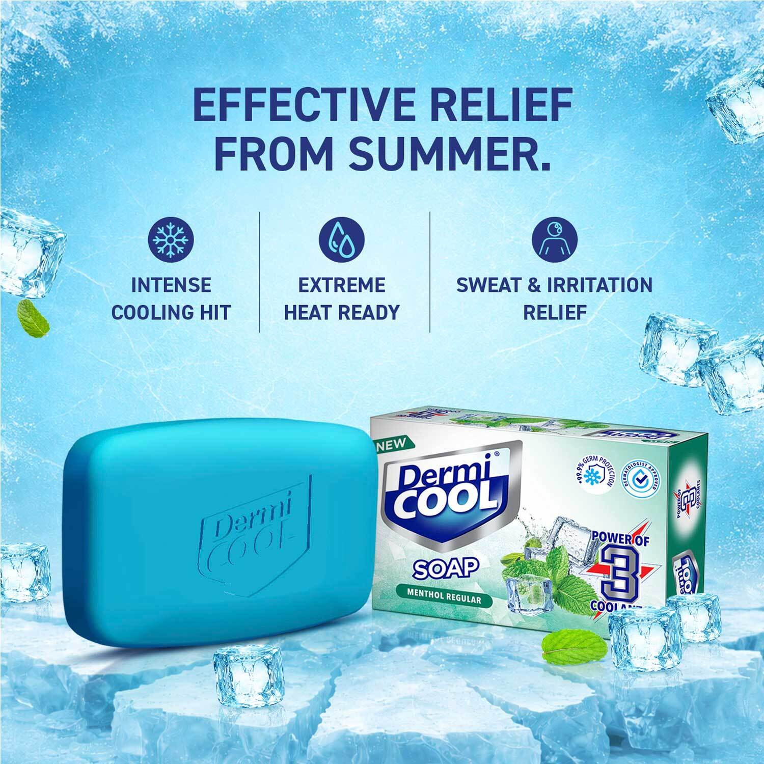 Image of Dermicool Soap With The Power Of 3 Coolants | 125 GM Each | Pack of 4