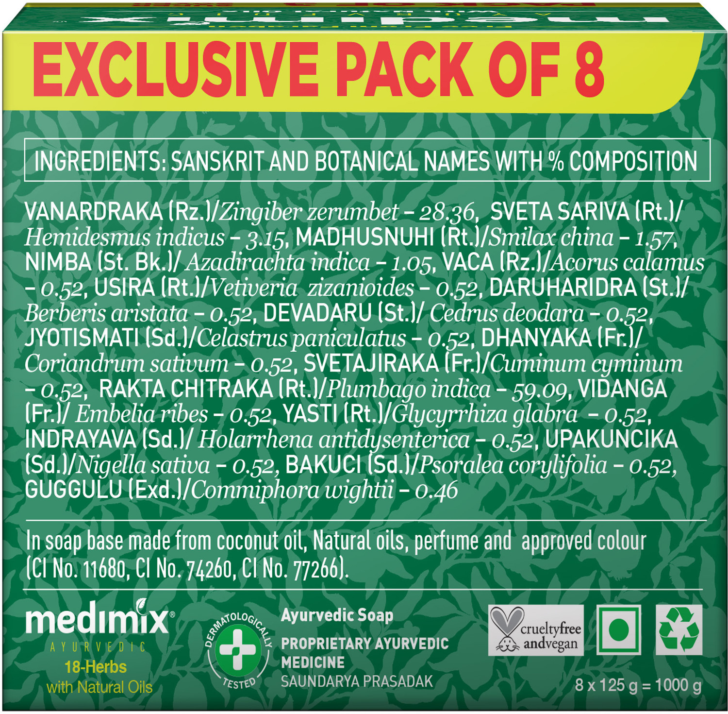 Image of Medimix Ayuvedic Classic 18 Herbs Soap, 125 g (Pack of 8)