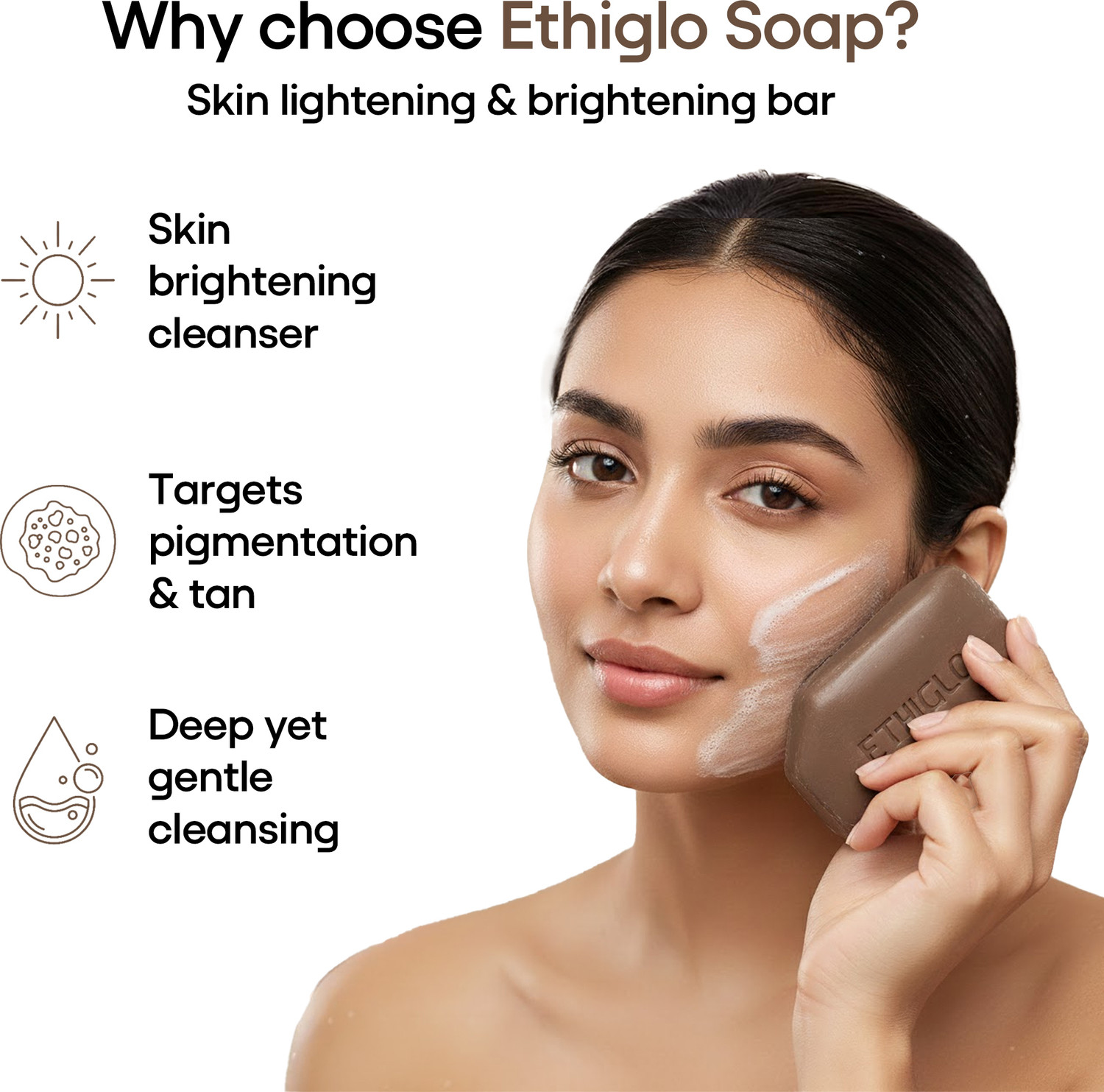 Image of ETHIGLO Skin Lightening Soap with Kojic Acid, Glycolic Acid for radiant skin