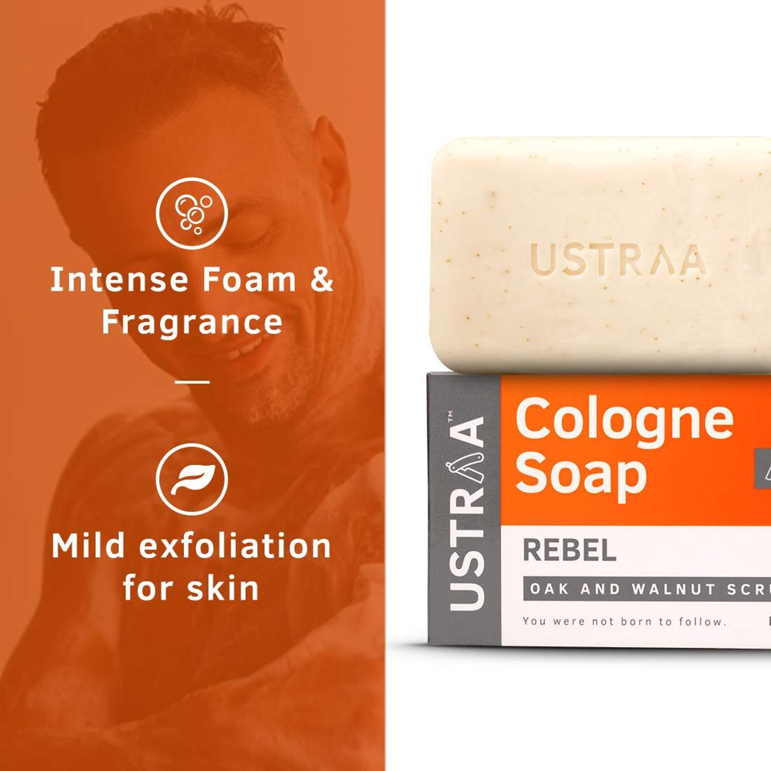 Image of USTRAA Rebel Cologne Soap with Oak & Walnut Scrub, For Deep Cleaning & Mild Exfoliation