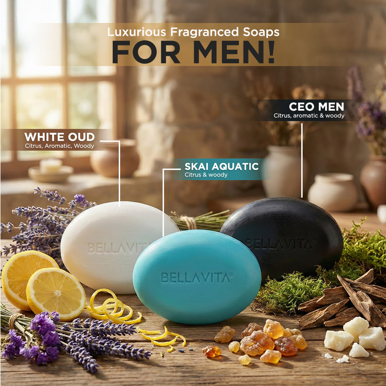 Image of BELLAVITA Perfumed Bathing Soap for Men| Pack of 2 | Pure Glycerin| Paraben Free Soap|