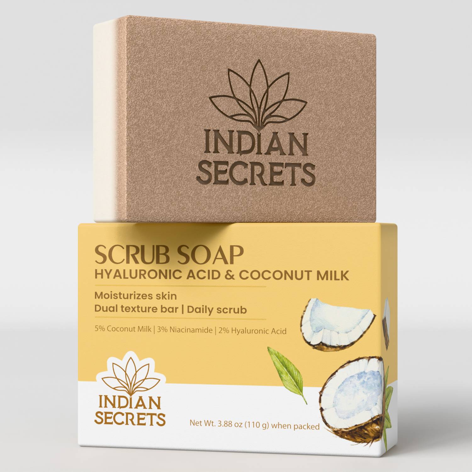 Indian Secrets Hyaluronic Acid & Coconut Milk Scrub Soap (110 g)
