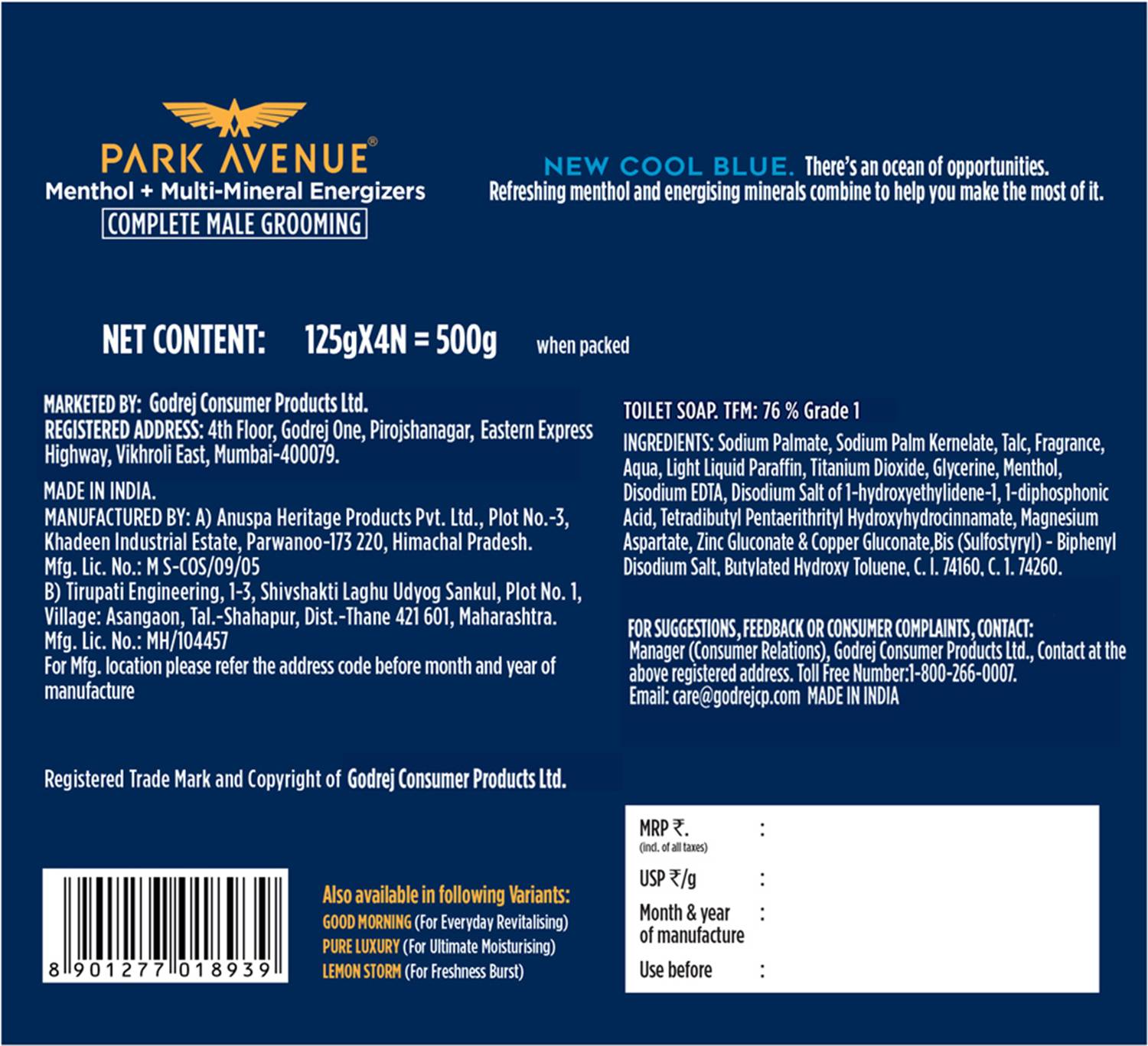 PARK AVENUE Premium Men's Soap, Blue, Grade 1 - Image 3