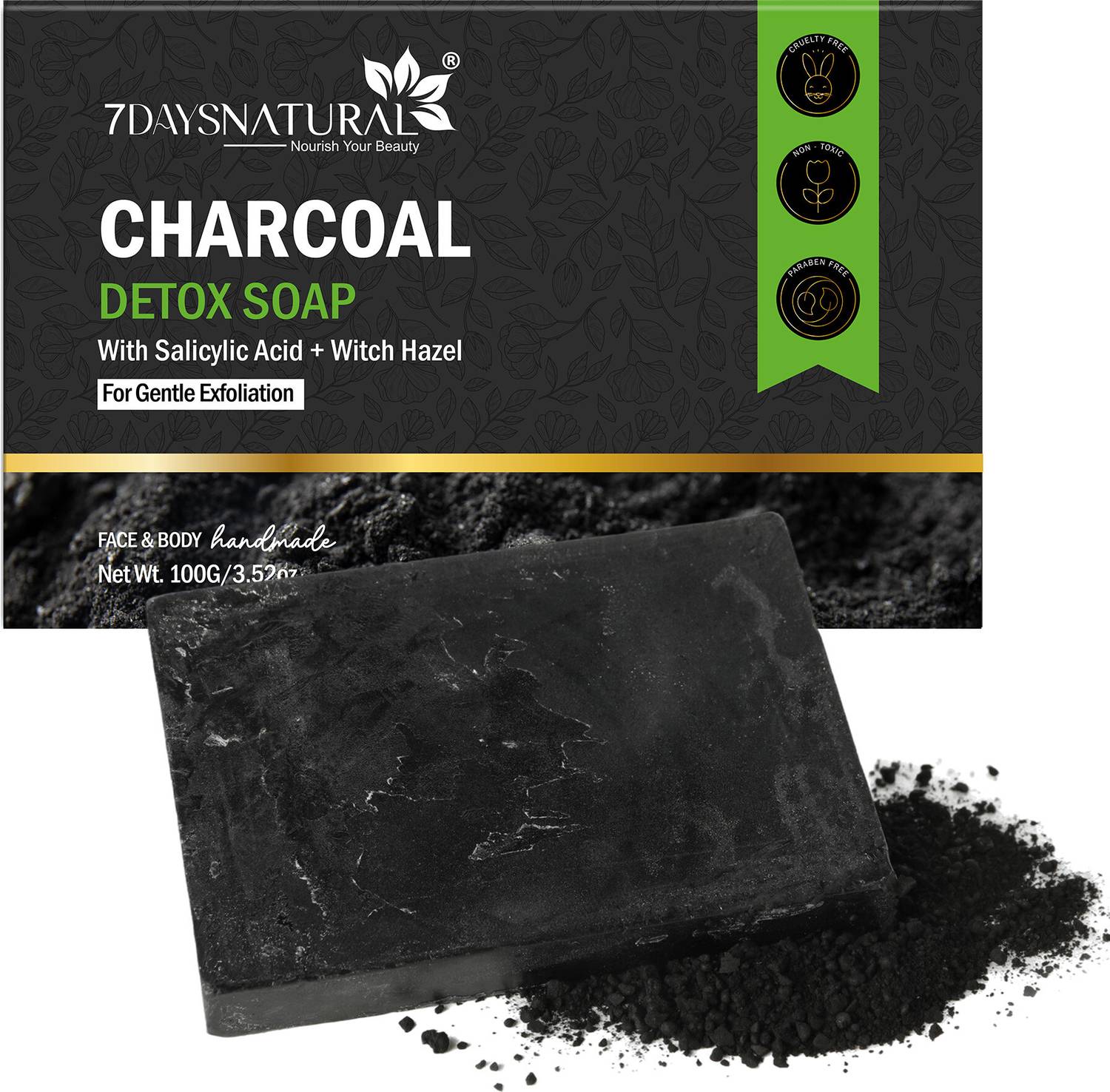 7days natural Charcoal Bath Soap | HandMade |Deep Cleansing| Daily Bathing Bar Soap For Men