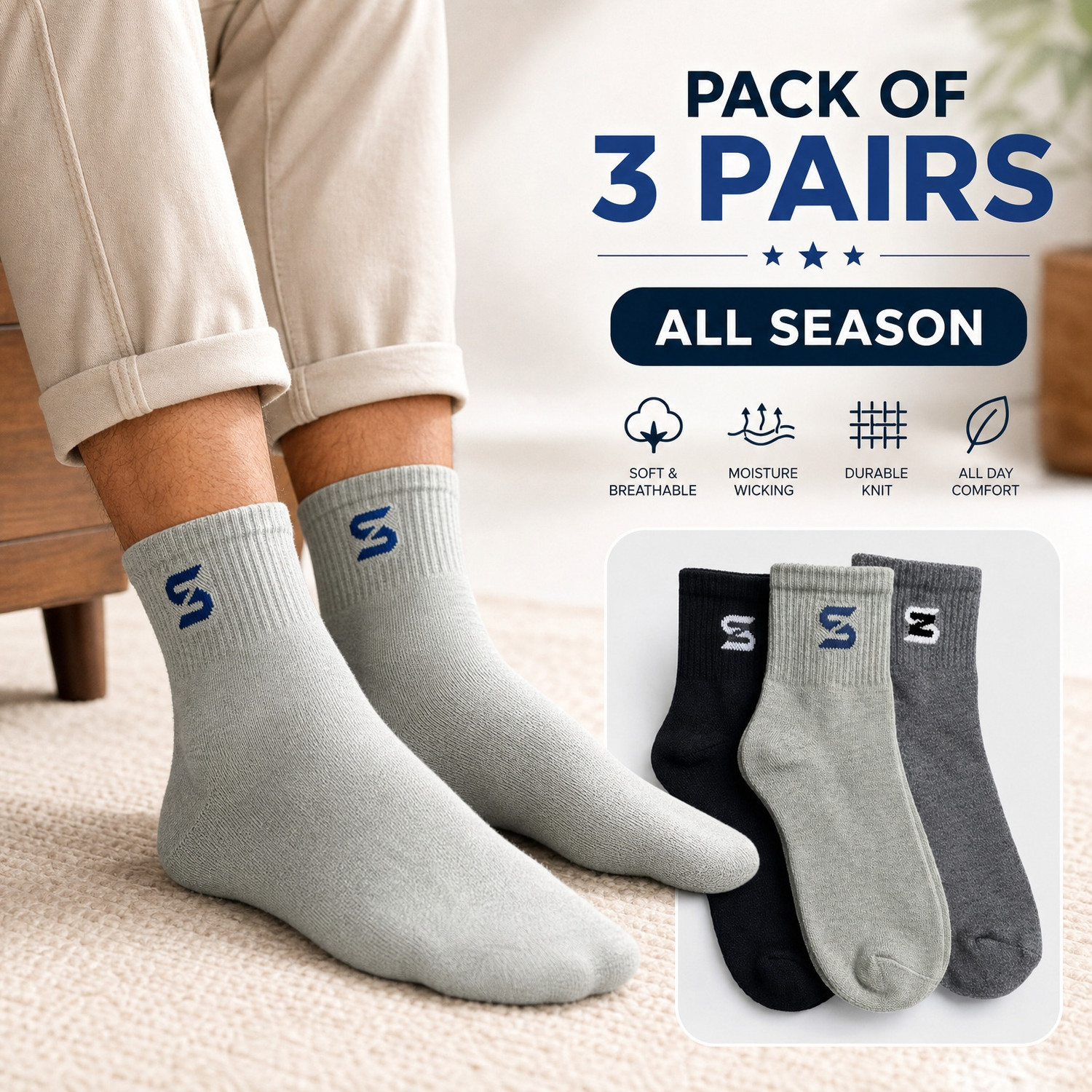 Image of Dumleto Unisex Printed Calf Length (Pack of 3)