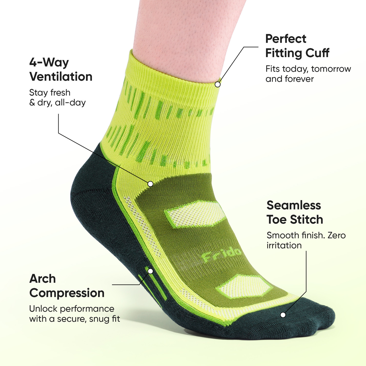 Image of Frido Anti Sweat Active Socks for Badminton, Walking, Running, Gym & Sports, Odor-Free Men & Women Mid-Calf /Crew