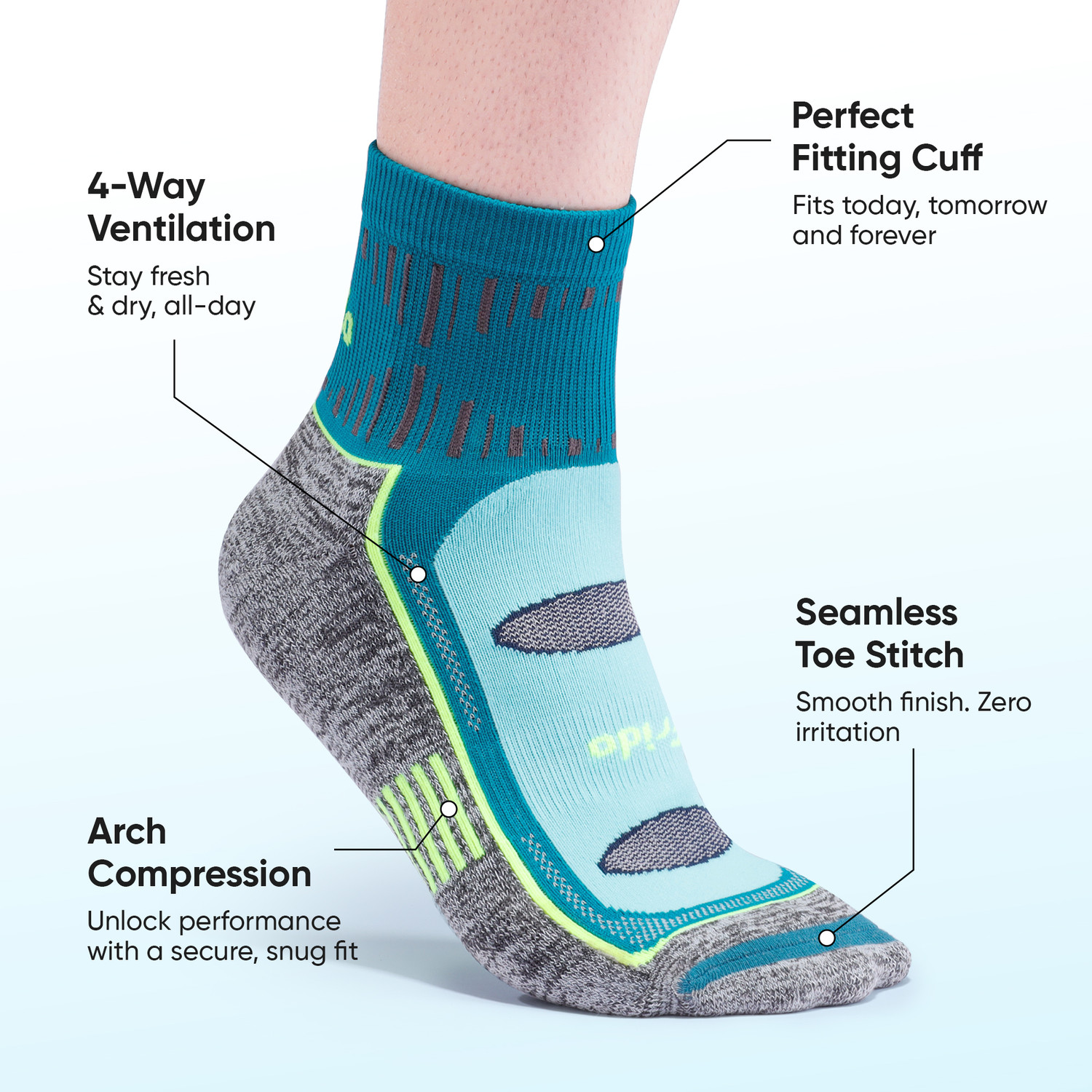 Image of Frido Anti Sweat Active Socks for Badminton, Walking, Running, Gym & Sports, Odor-Free Men & Women Mid-Calf /Crew