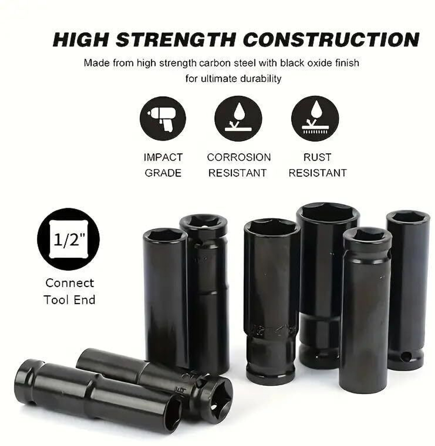 Image of Daccfy 11 Pieces Deep Impact Socket 1 /2-Inch Square Drive 78mm Deep Impact Socket Set
