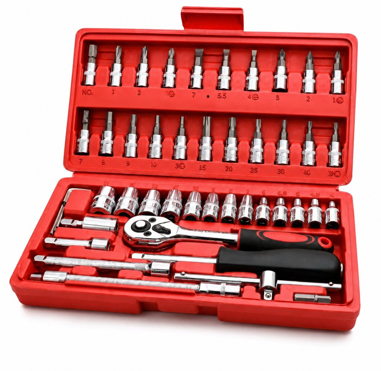 Image of Dealora 46 PCS Socket Wrench Tool Set 1 /4 Inch CR-V Ratchet Socket Kit Socket Set