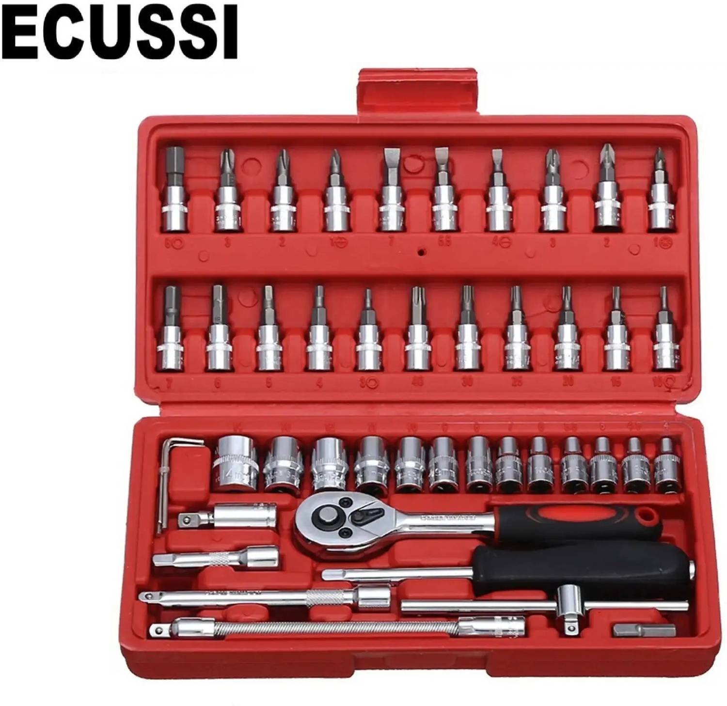 ECUSSI 46 Pcs 1/4 Inch Socket Wrench Ratchet Tool Kit - Image 1