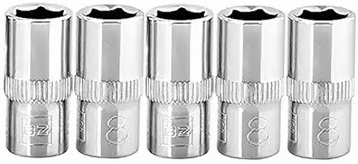 4MECH 8MM Shallow x 5 -1/4" Drive CRV Steel Hardened Home and Professional Use Socket Set