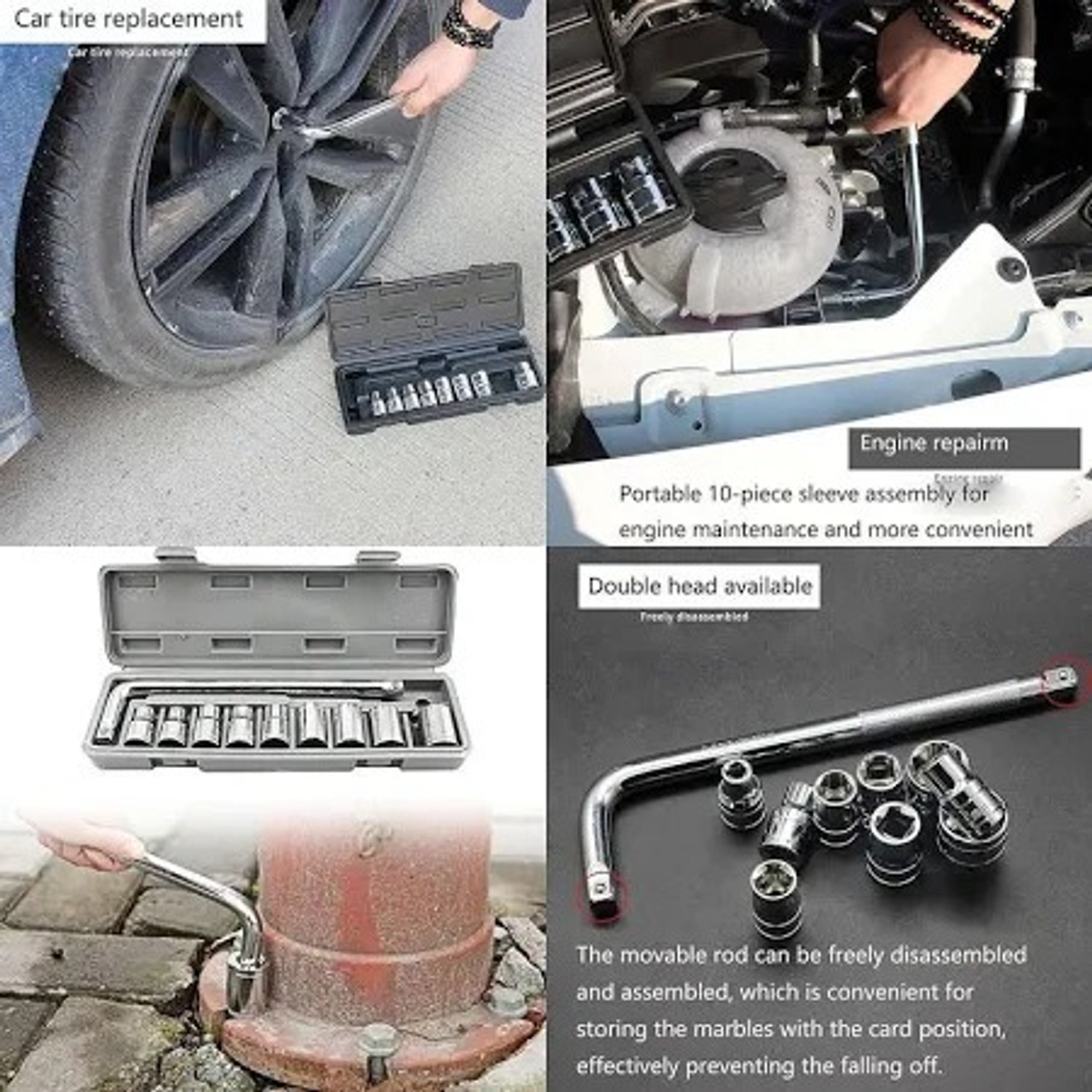 Image of Zeno volt 10Pcs Hex Socket Wrench Spanner Tool Goti Set for Automobiles /Bike /Car Repair Socket Set