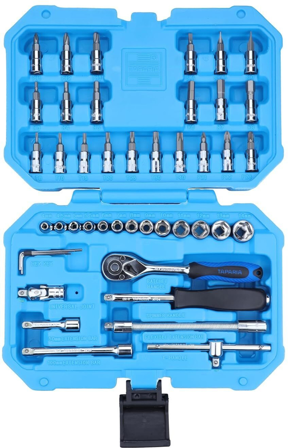 Image of TAPARIA Socket Set, 1 /4 Inch Drive, 46 Pieces | Chrome Vanadium Steel Sockets & Bits. Socket Set