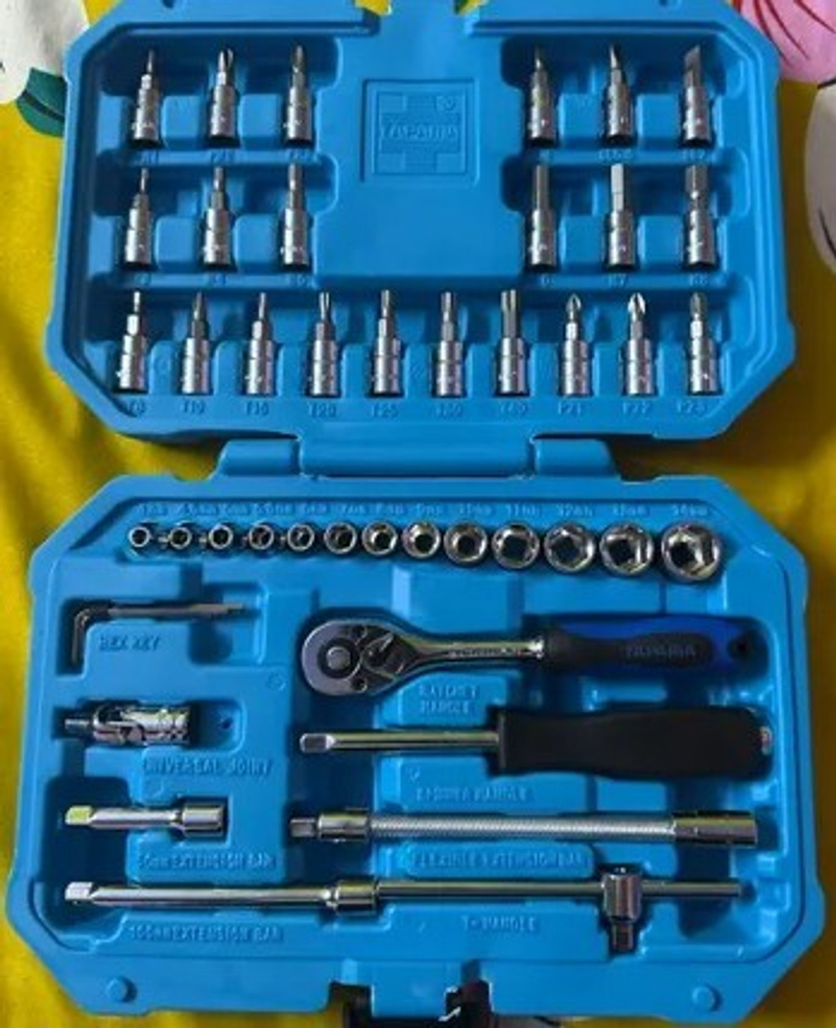 Image of TAPARIA Socket Set, 1 /4 Inch Drive, 46 Pieces | Chrome Vanadium Steel Sockets & Bits. Socket Set