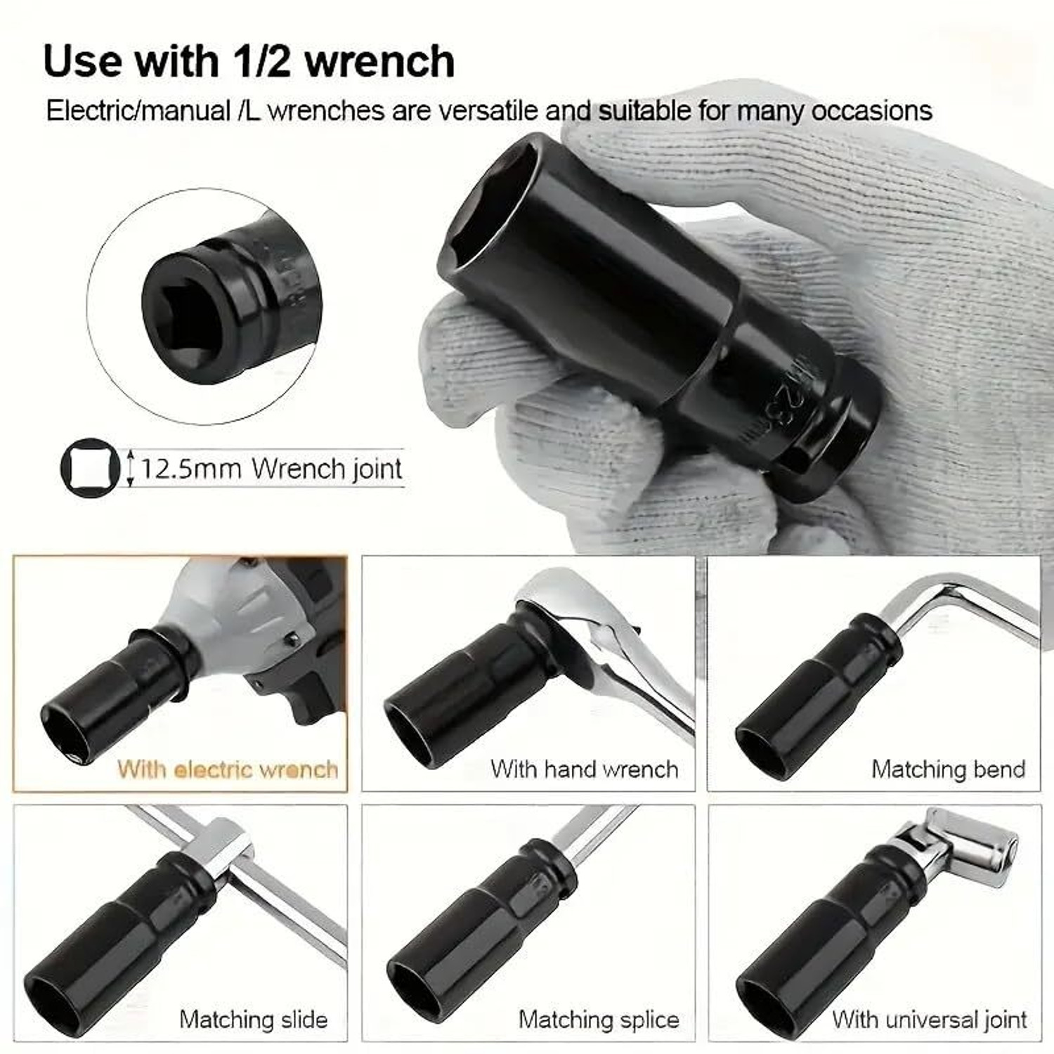 Image of Harboan 11 Pieces 1 /2-Inch Square Drive 78mm Deep Impact Socket Hex Set Socket Set Socket Set