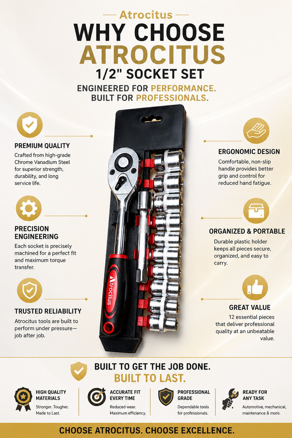 Image of Heavy HEAVY 12PCS CRV QUICK RELEASE REVERSIBLE RATCHET SOCKET WRENCH SET TOOLS Socket Set