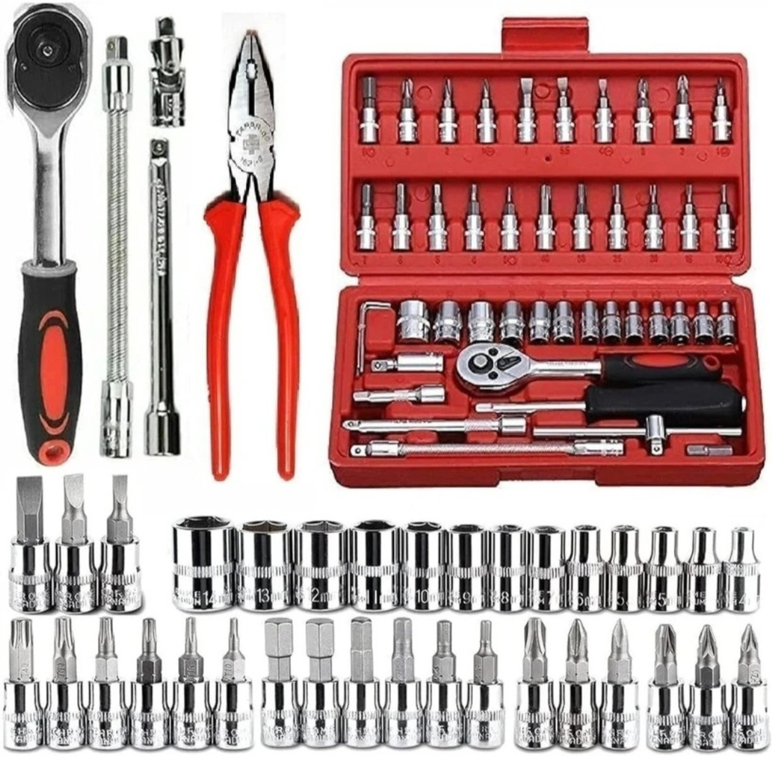 Image of Dealora 46 PCS Socket Wrench Tool Set 1 /4 Inch CR-V Ratchet Socket Kit Socket Set