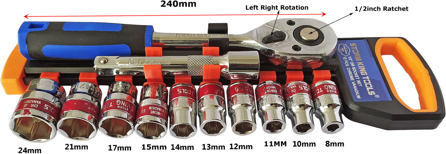 Image of DUMDAAR 12Pcs TAT CRV Quick Release Reversible Ratchet Socket Wrench Set Socket Set