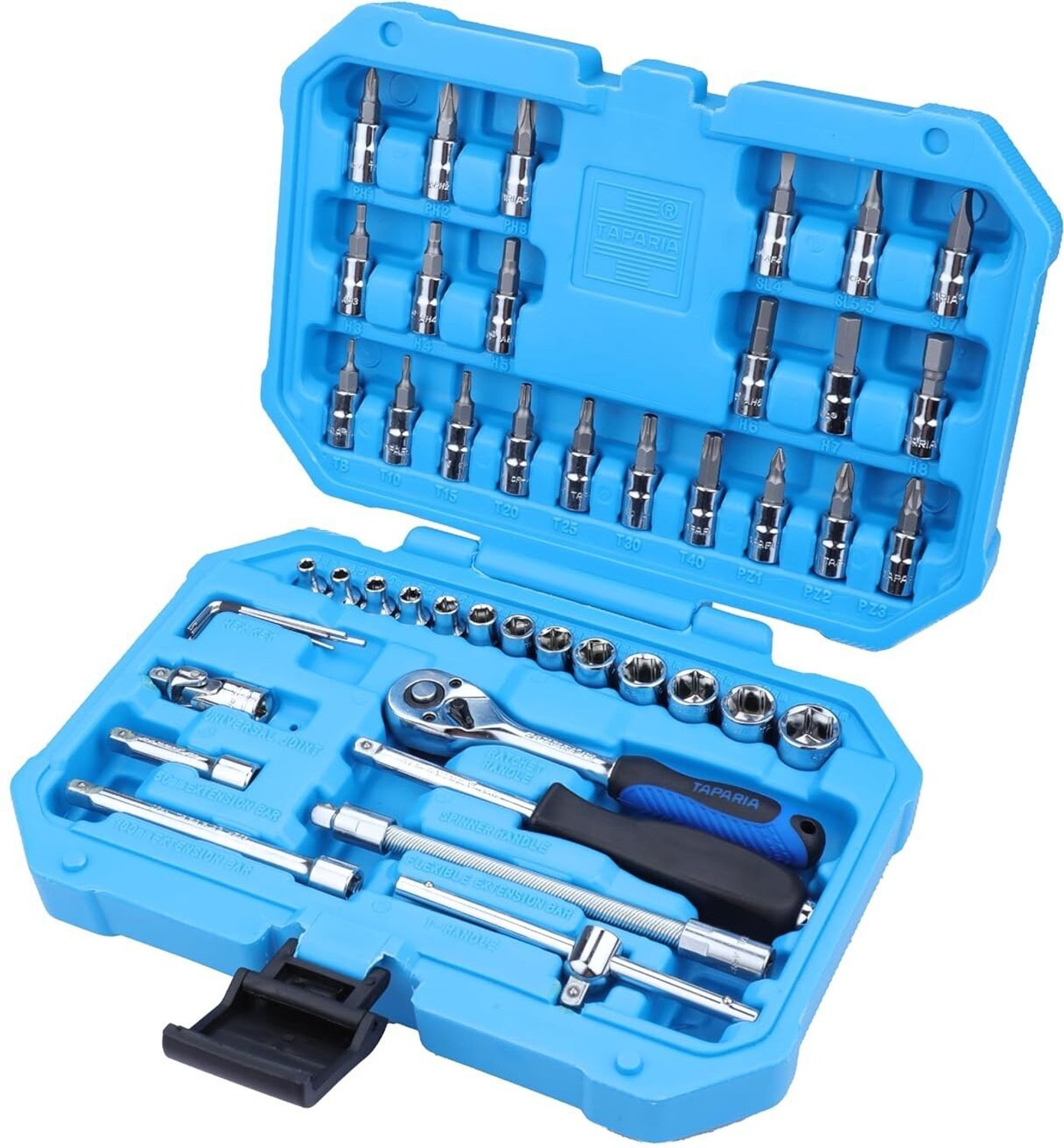 Image of TAPARIA Socket Set, 1 /4 Inch Drive, 46 Pieces | Chrome Vanadium Steel Sockets & Bits. Socket Set