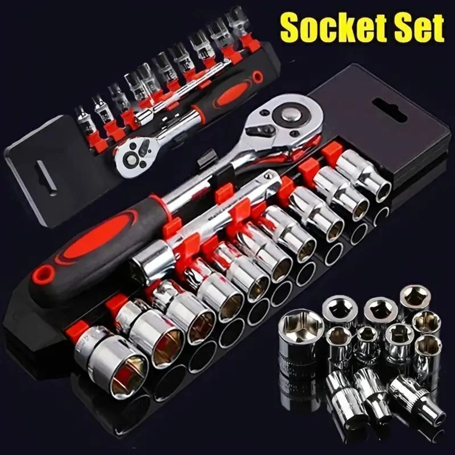 Image of HERRYENTERPRISE 1 /4 Inch Drive Socket Set, 12-Piece Metric Tool Kit with Ratchet Wrench Socket Set